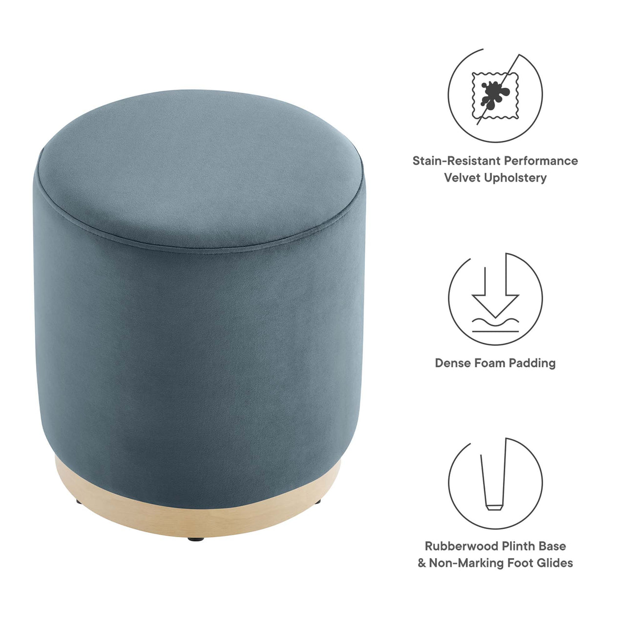 Ardena Round Velvet Ottoman | Side Table, Slate & Cream