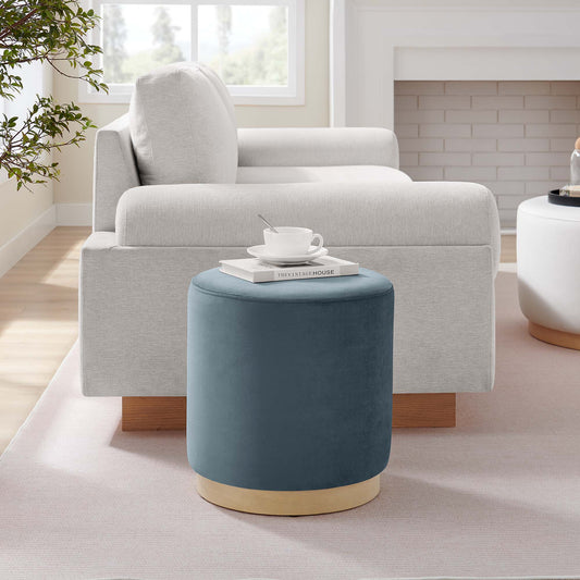 Ardena Round Velvet Ottoman | Side Table, Slate & Cream