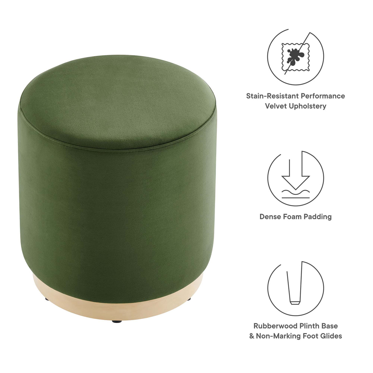 Ardena Round Velvet Ottoman | Side Table, Basil & Cream