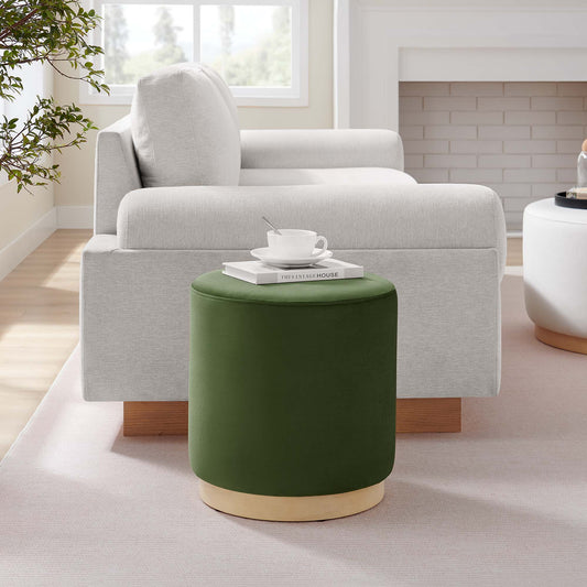 Ardena Round Velvet Ottoman | Side Table, Basil & Cream