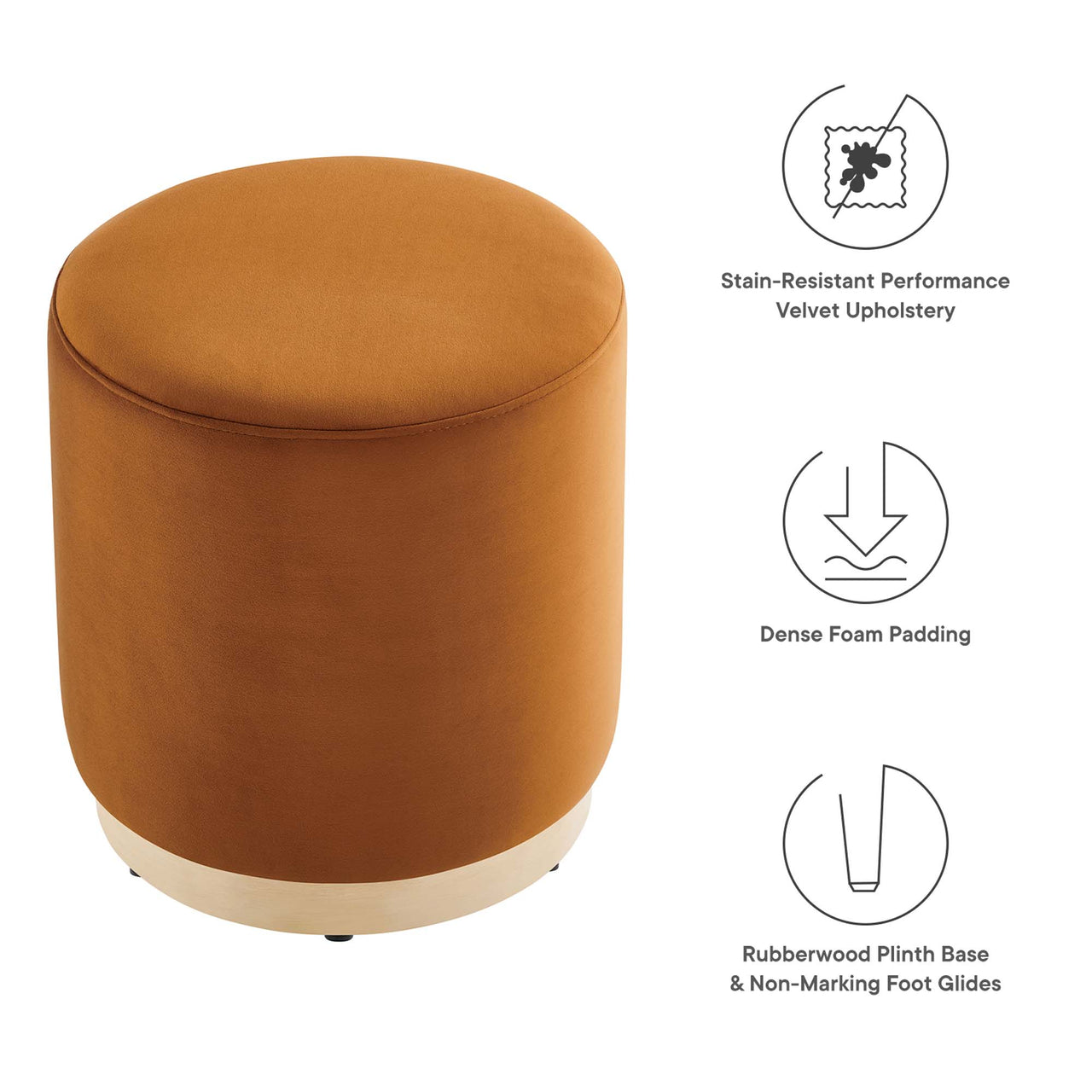 Ardena Round Velvet Ottoman | Side Table, Terracotta & Cream