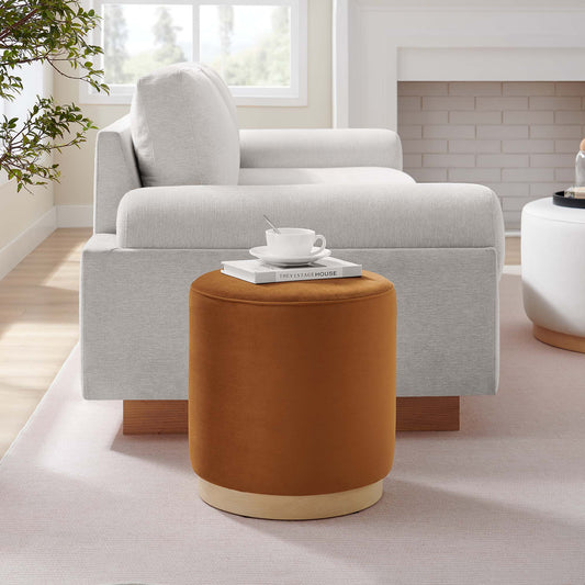 Ardena Round Velvet Ottoman | Side Table, Terracotta & Cream