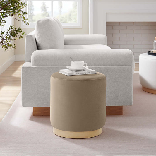 Ardena Round Velvet Ottoman | Side Table, Taupe & Cream