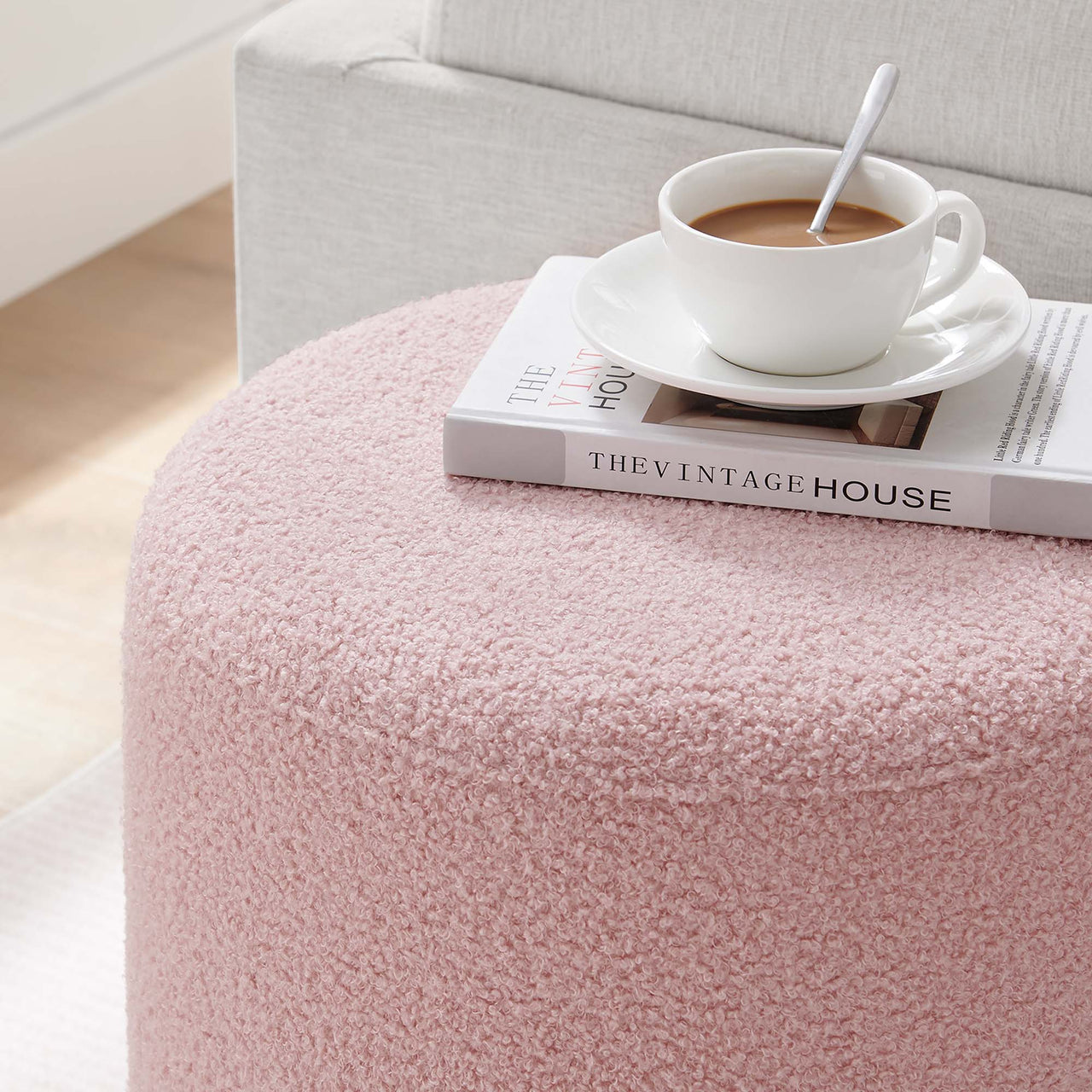 Ardena Round Sherpa Ottoman | Side Table, Blossom & Cream
