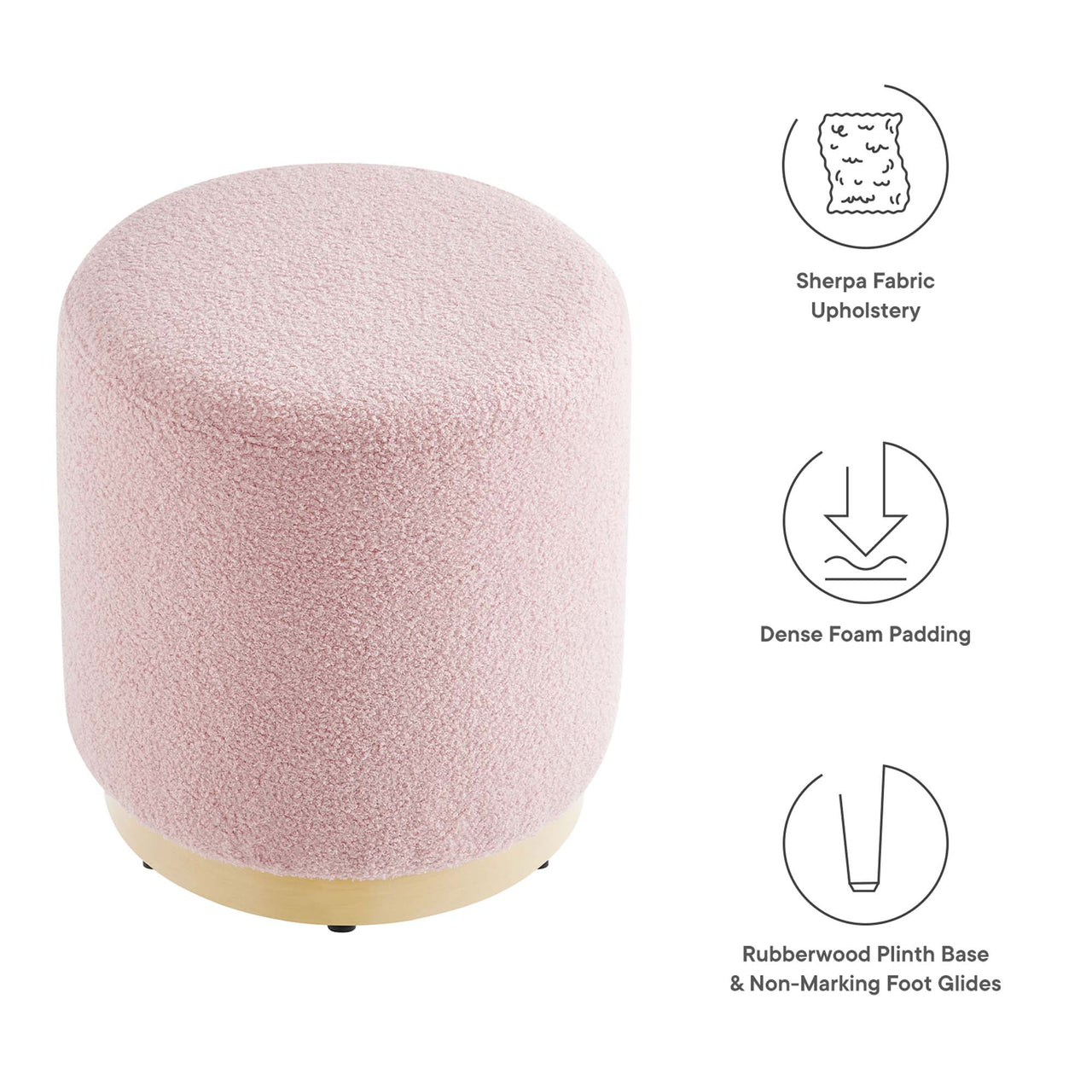 Ardena Round Sherpa Ottoman | Side Table, Blossom & Cream