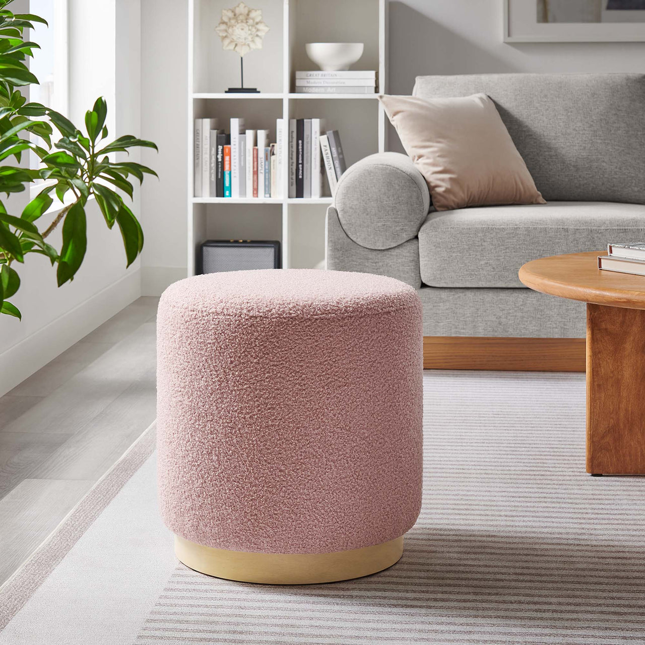 Ardena Round Sherpa Ottoman | Side Table, Blossom & Cream