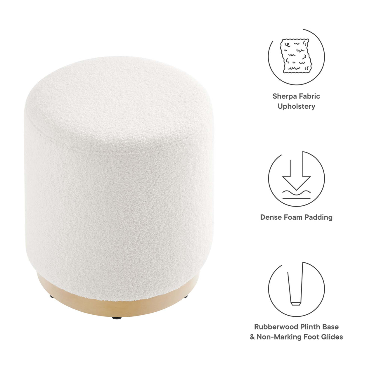 Ardena Round Sherpa Ottoman | Side Table, Ivory & Cream