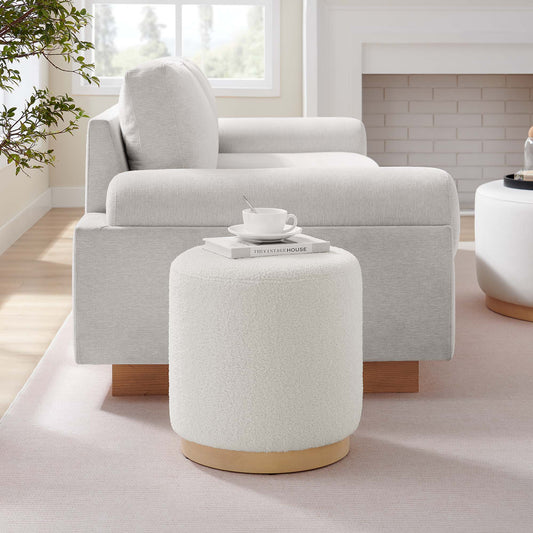 Ardena Round Sherpa Ottoman | Side Table, Ivory & Cream