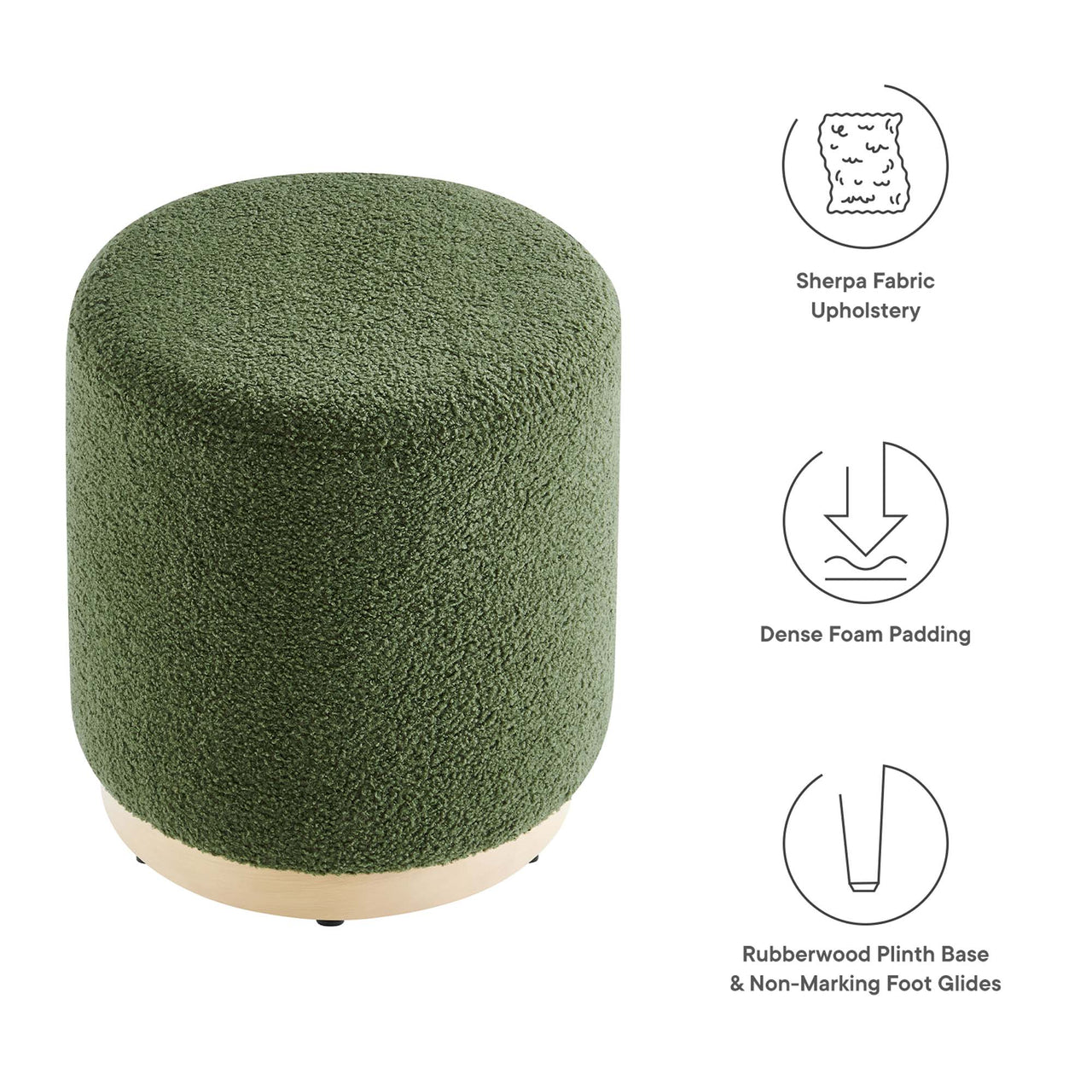 Ardena Round Sherpa Ottoman | Side Table, Basil & Cream