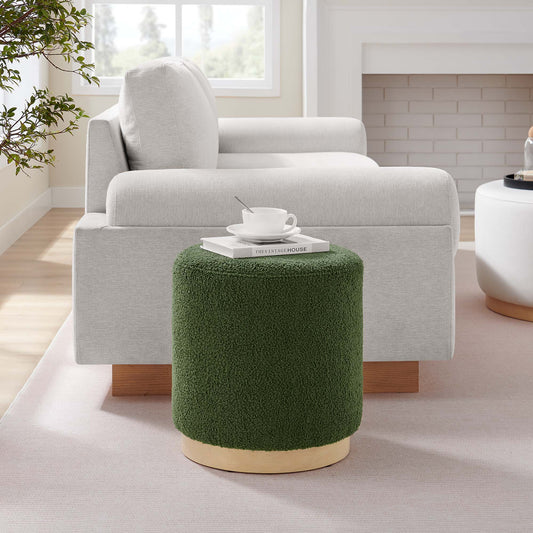 Ardena Round Sherpa Ottoman | Side Table, Basil & Cream