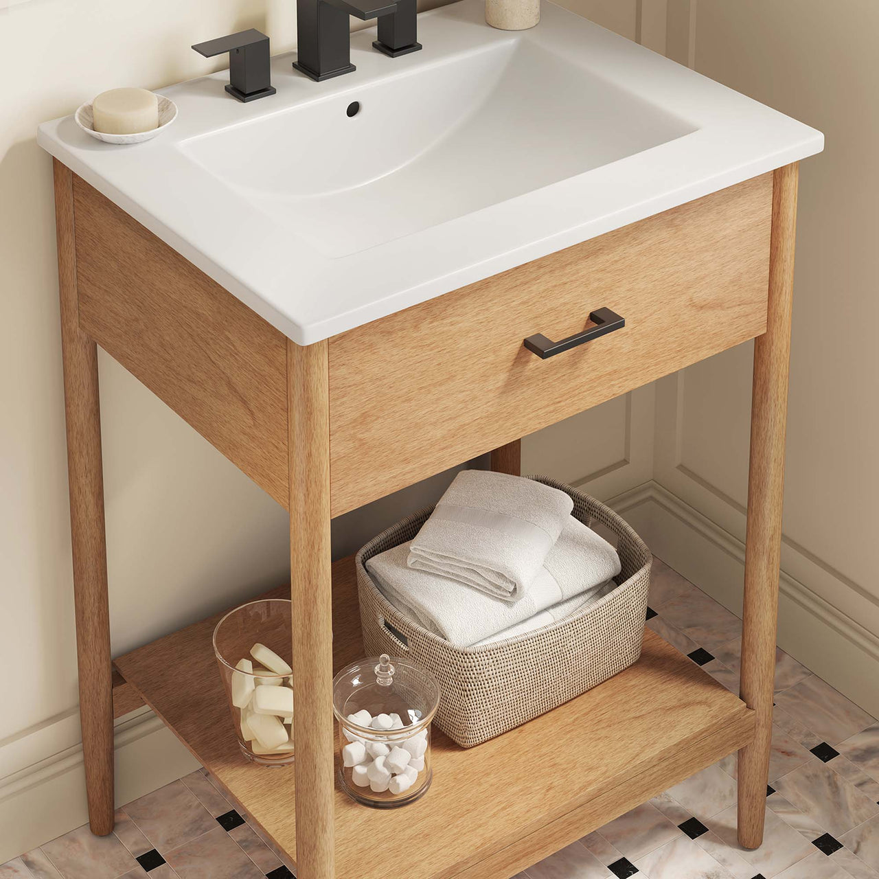 Zephyrine Vanity Unit, Small, Natural Wood & White