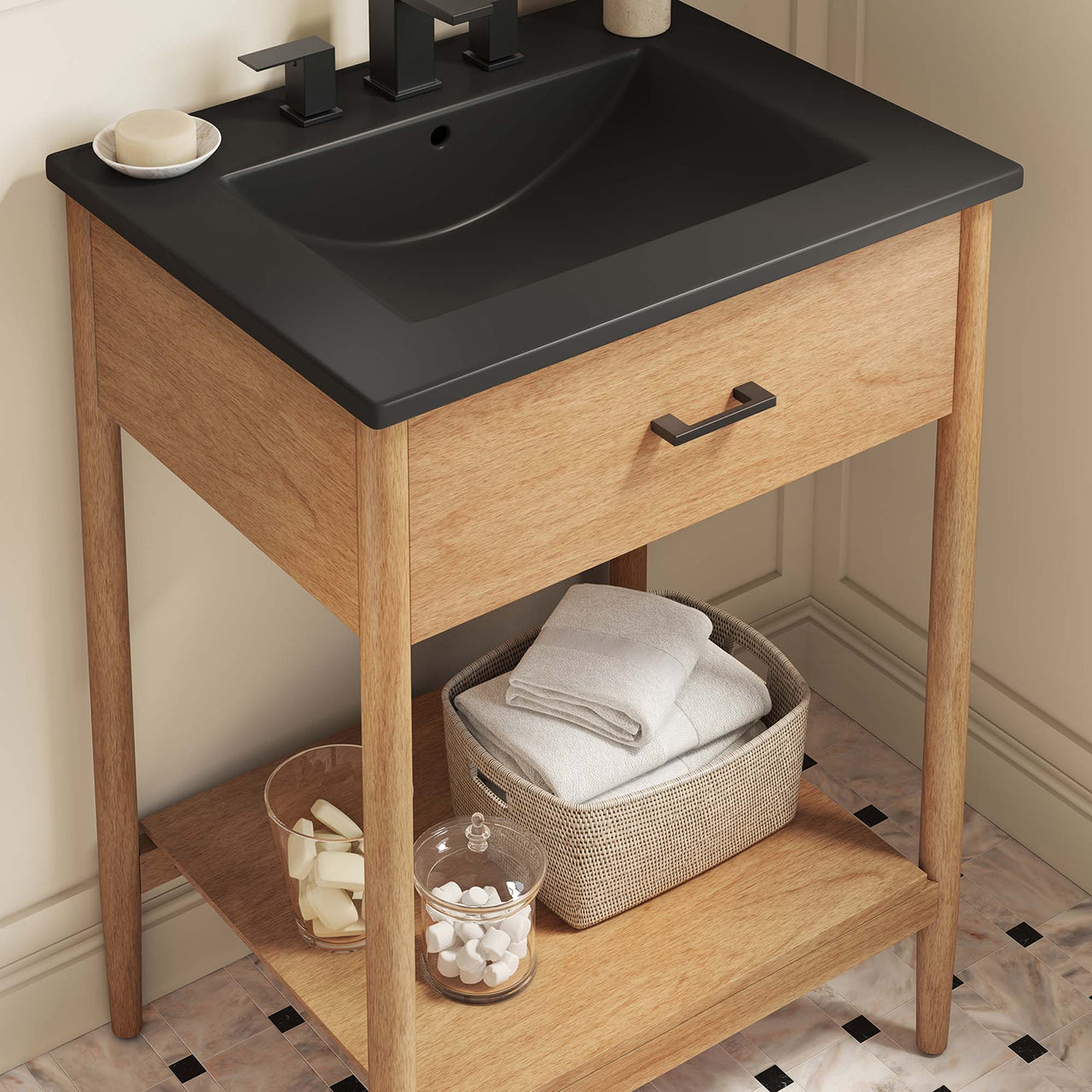 Zephyrine Vanity Unit, Small, Natural Wood & Black