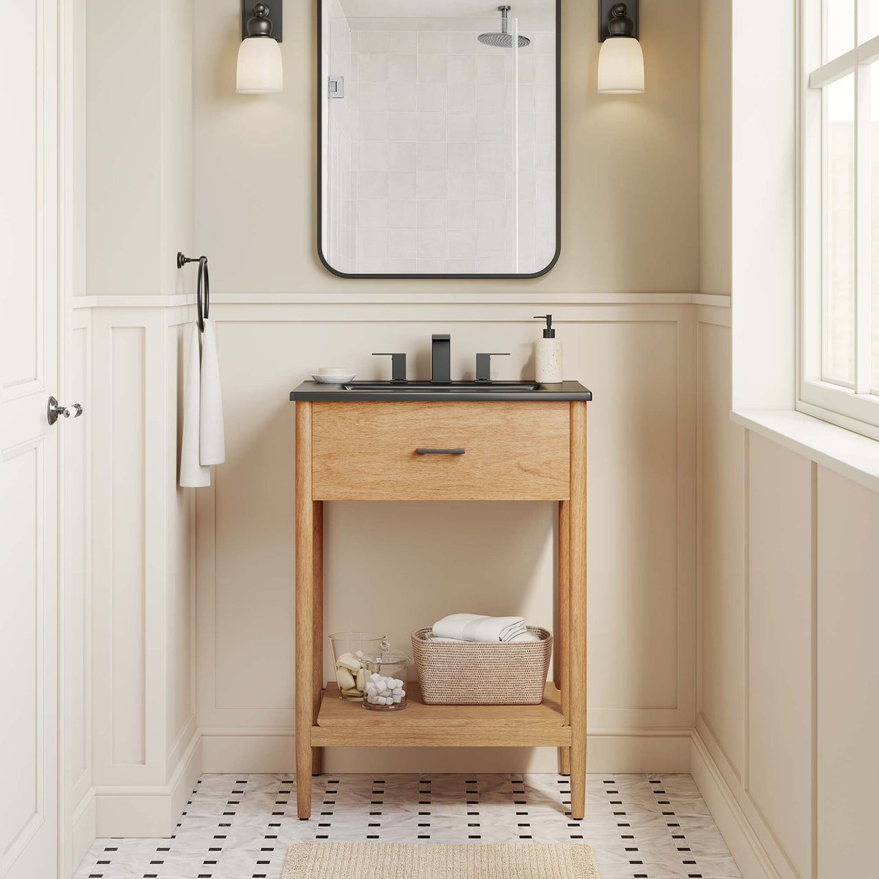 Zephyrine Vanity Unit, Small, Natural Wood & Black