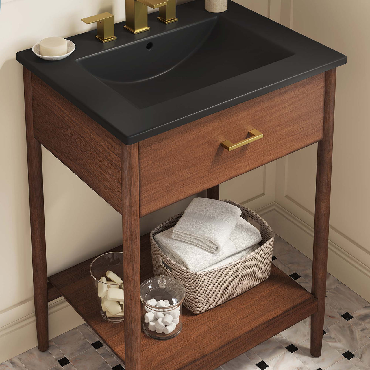 Zephyrine Vanity Unit, Small, Walnut & Black