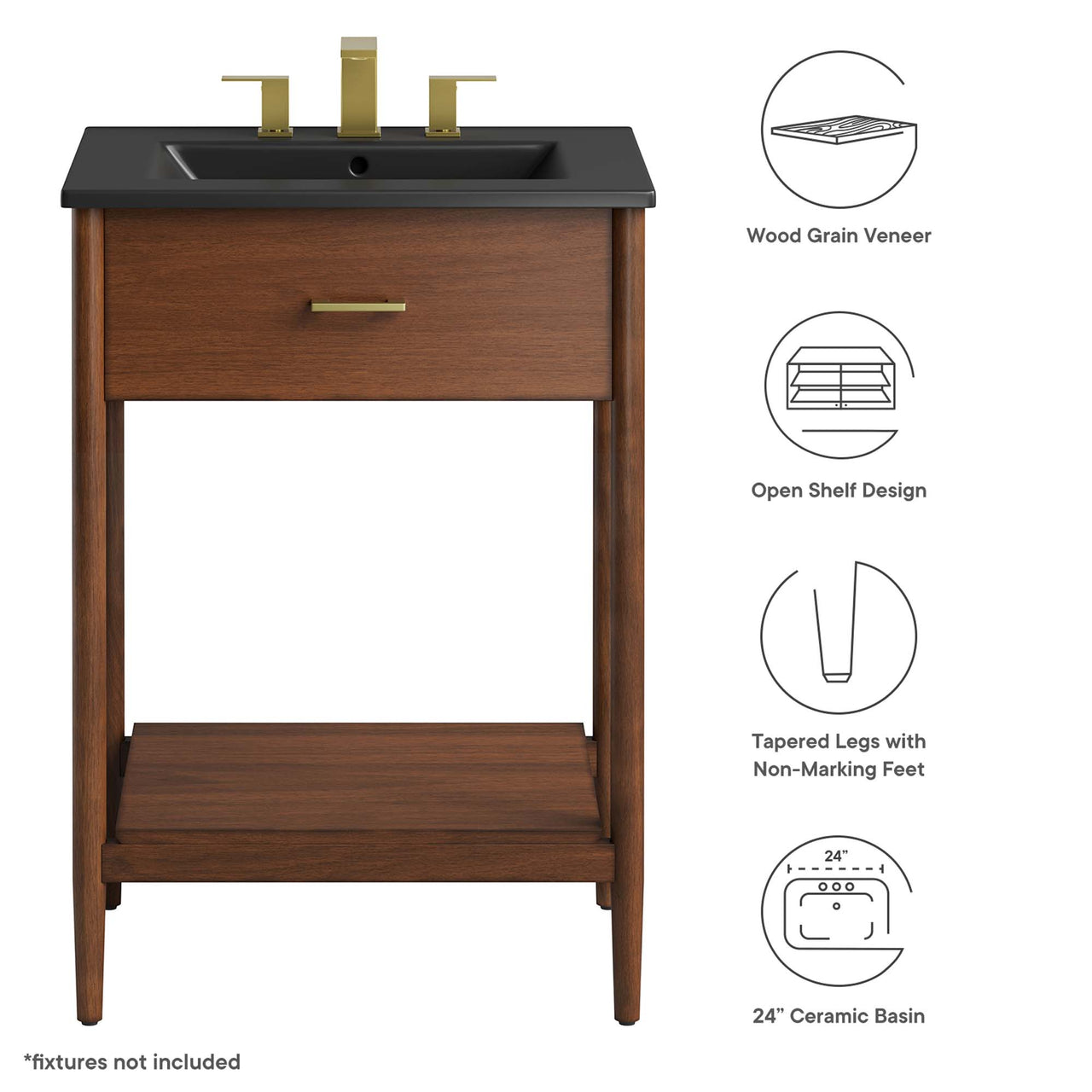 Zephyrine Vanity Unit, Small, Walnut & Black