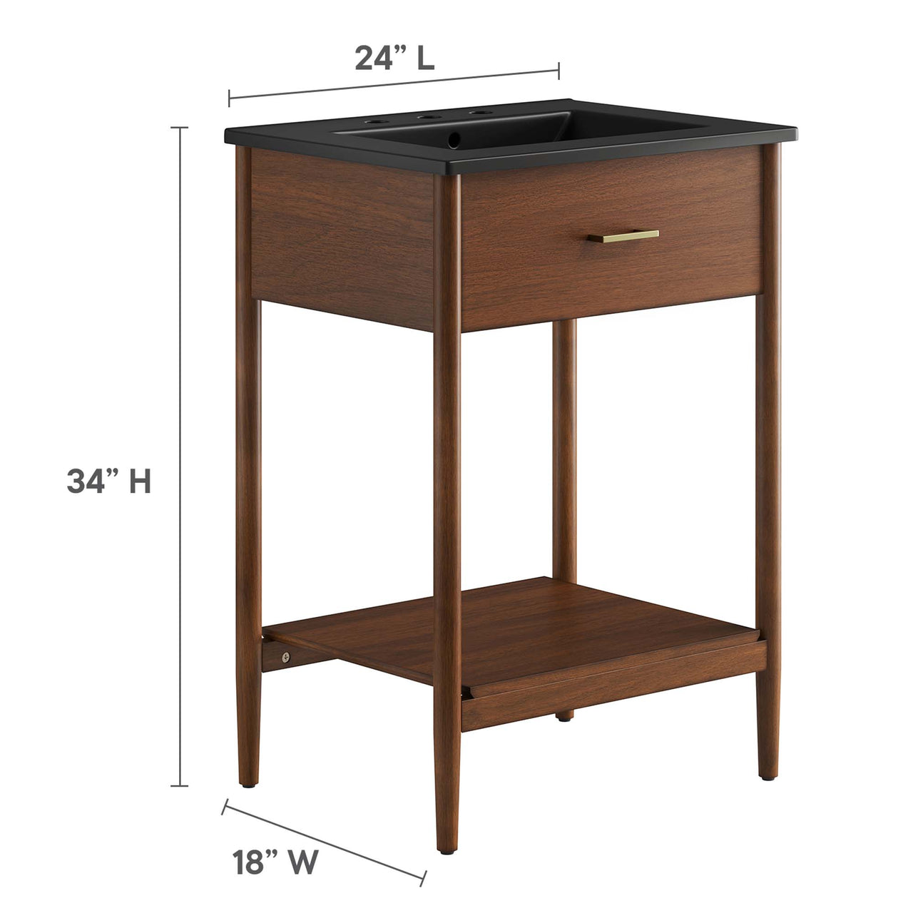 Zephyrine Vanity Unit, Small, Walnut & Black