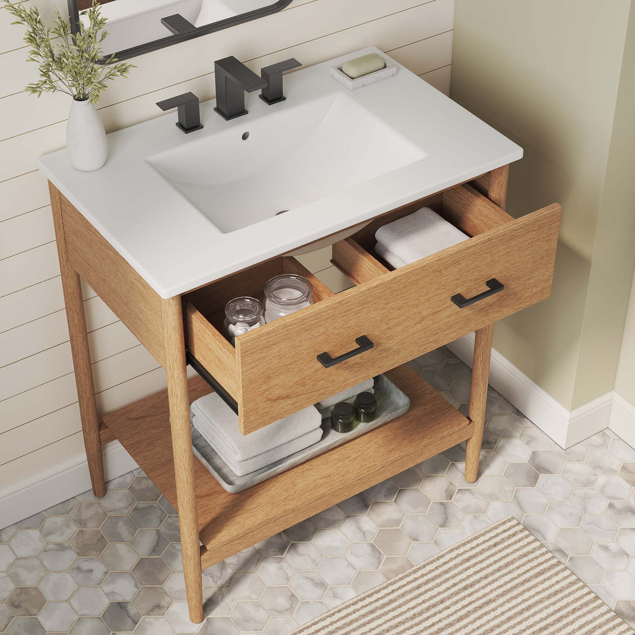Zephyrine Vanity Unit, Medium, Natural Wood & White