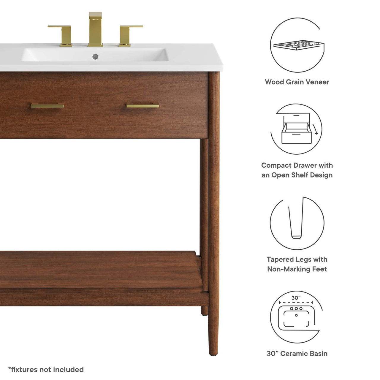 Zephyrine Vanity Unit, Medium, Walnut & White