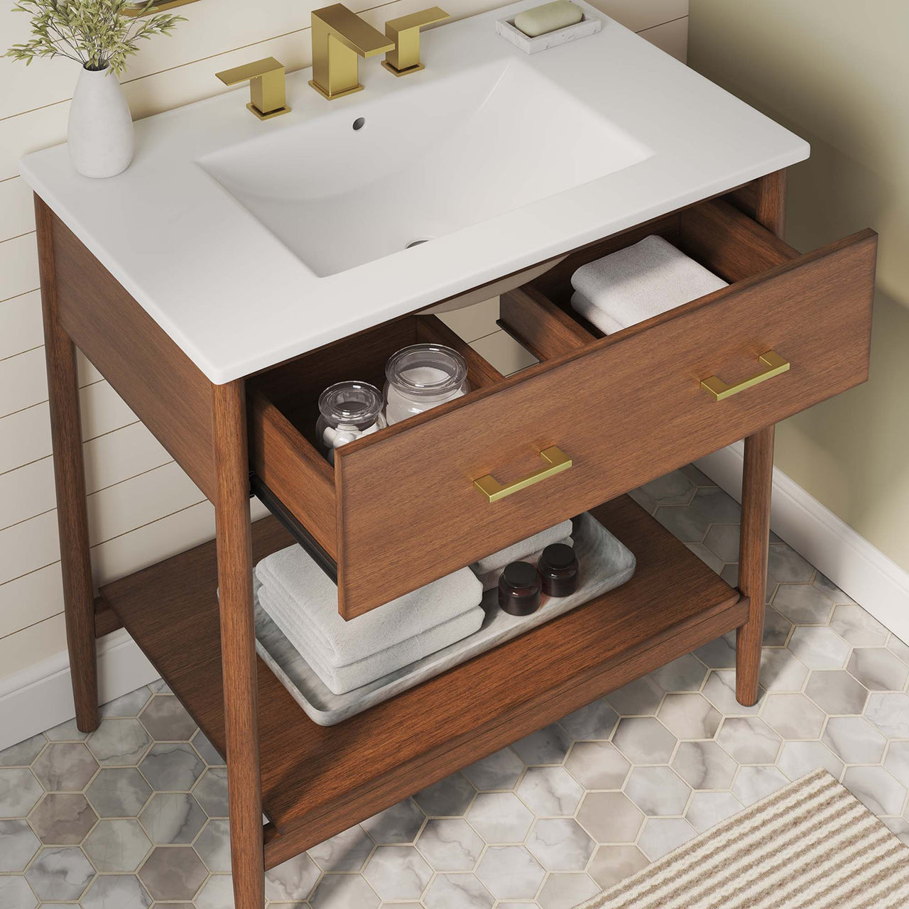 Zephyrine Vanity Unit, Medium, Walnut & White