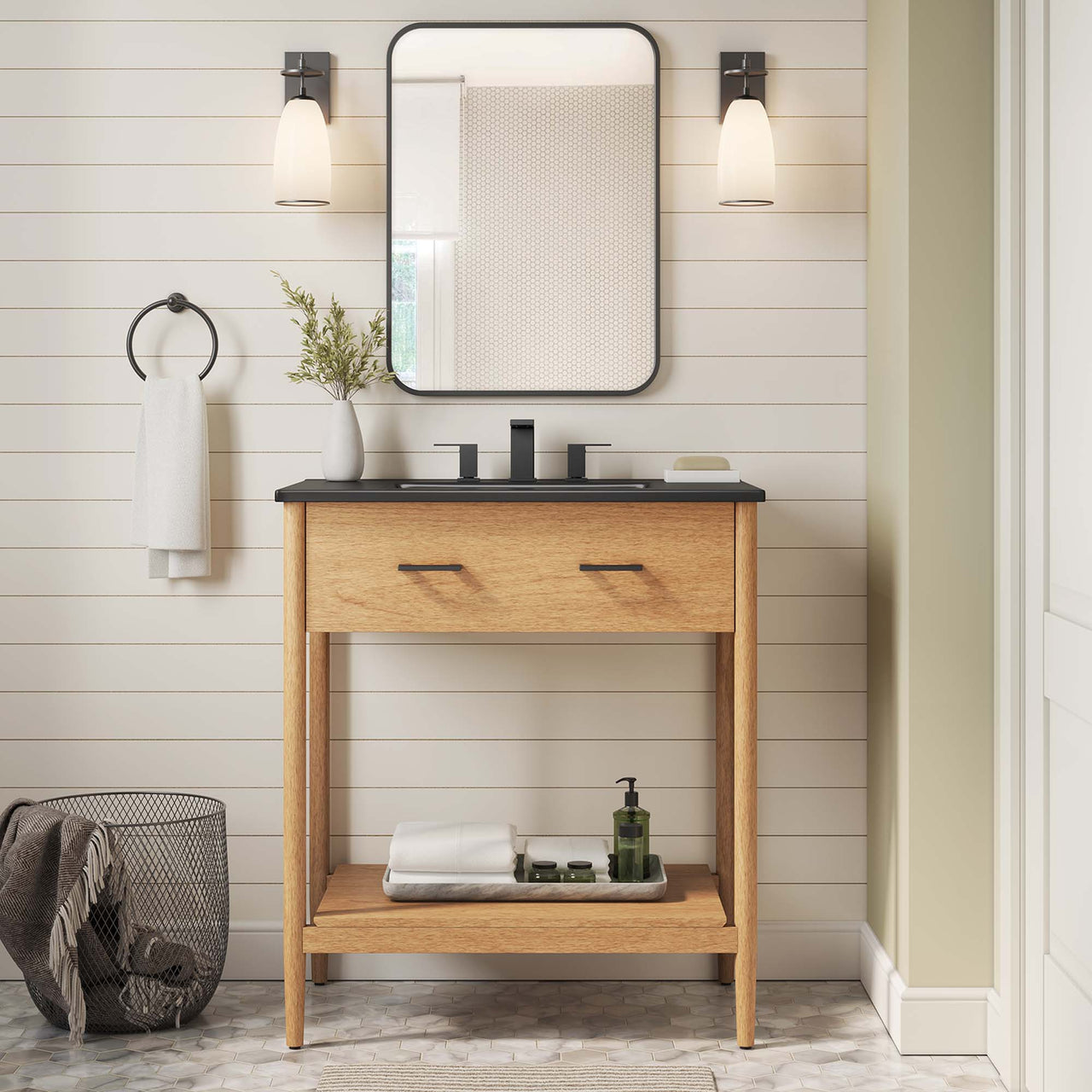 Zephyrine Vanity Unit, Medium, Natural Wood & Black