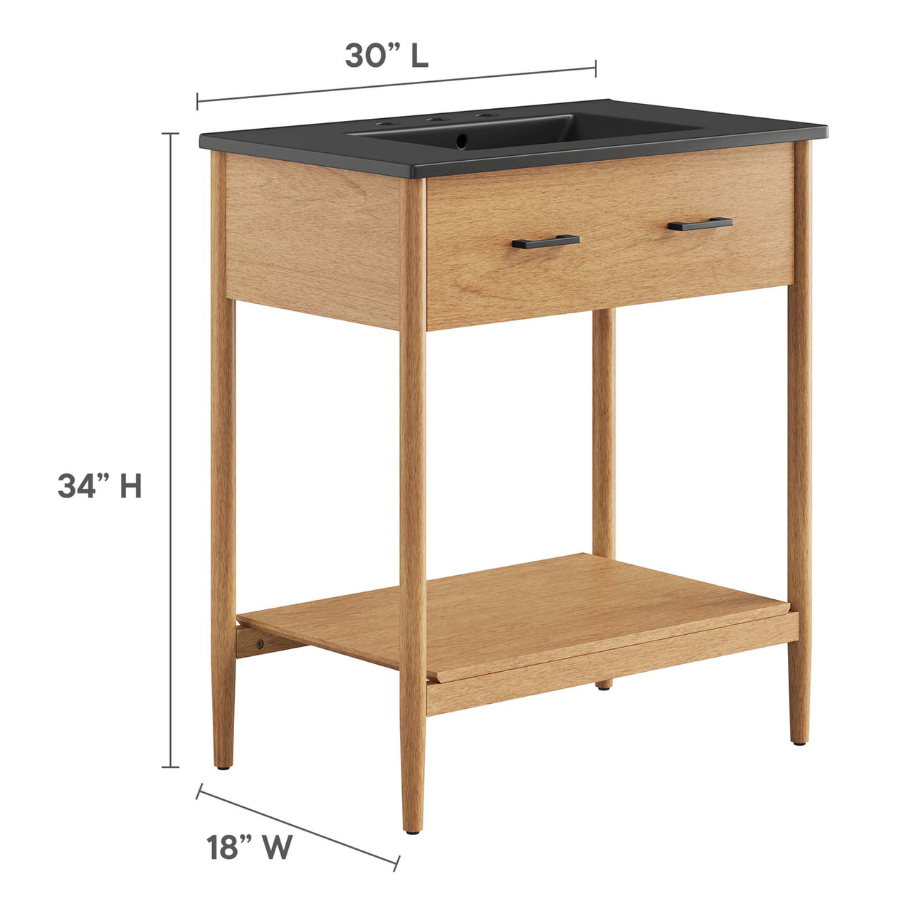 Zephyrine Vanity Unit, Medium, Natural Wood & Black