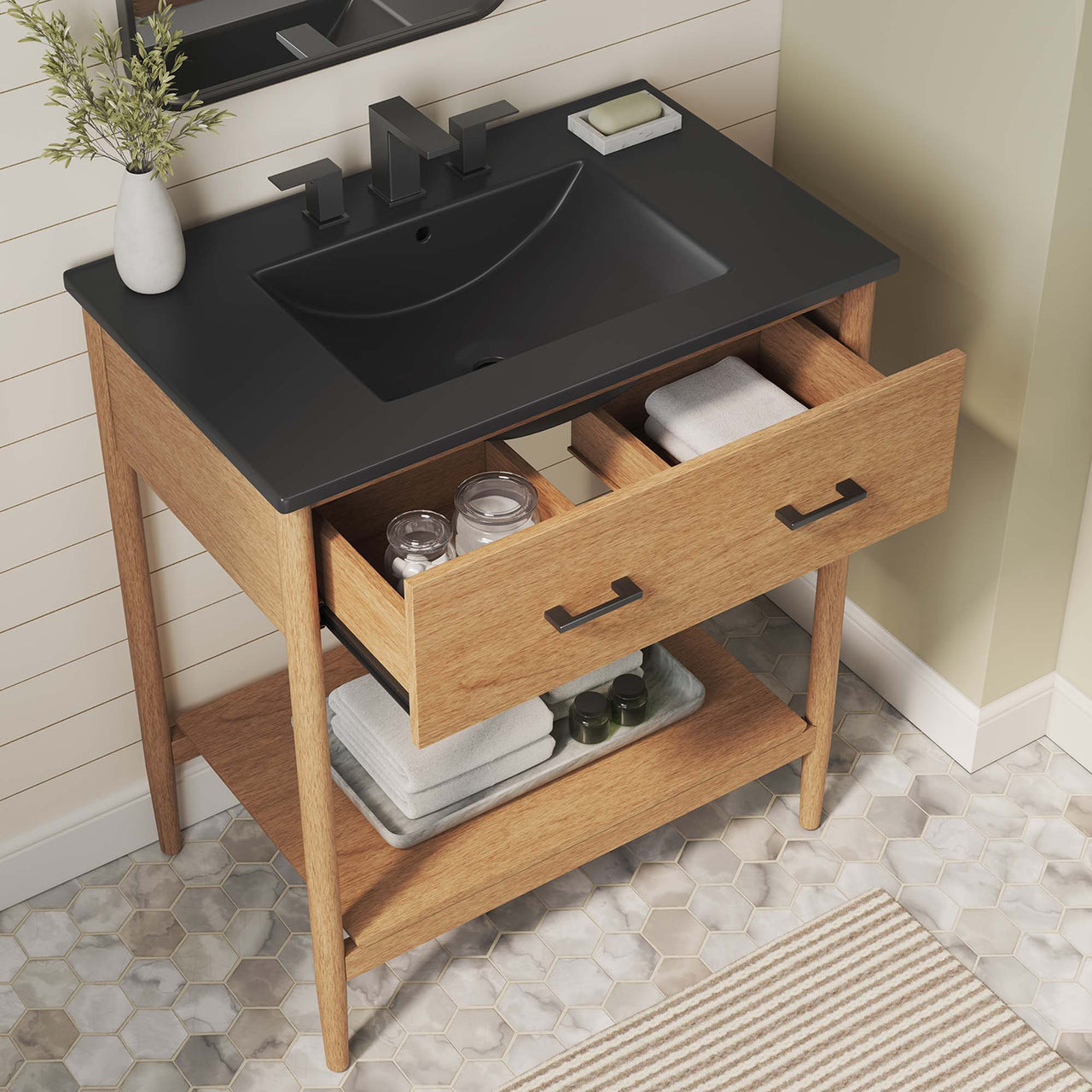 Zephyrine Vanity Unit, Medium, Natural Wood & Black