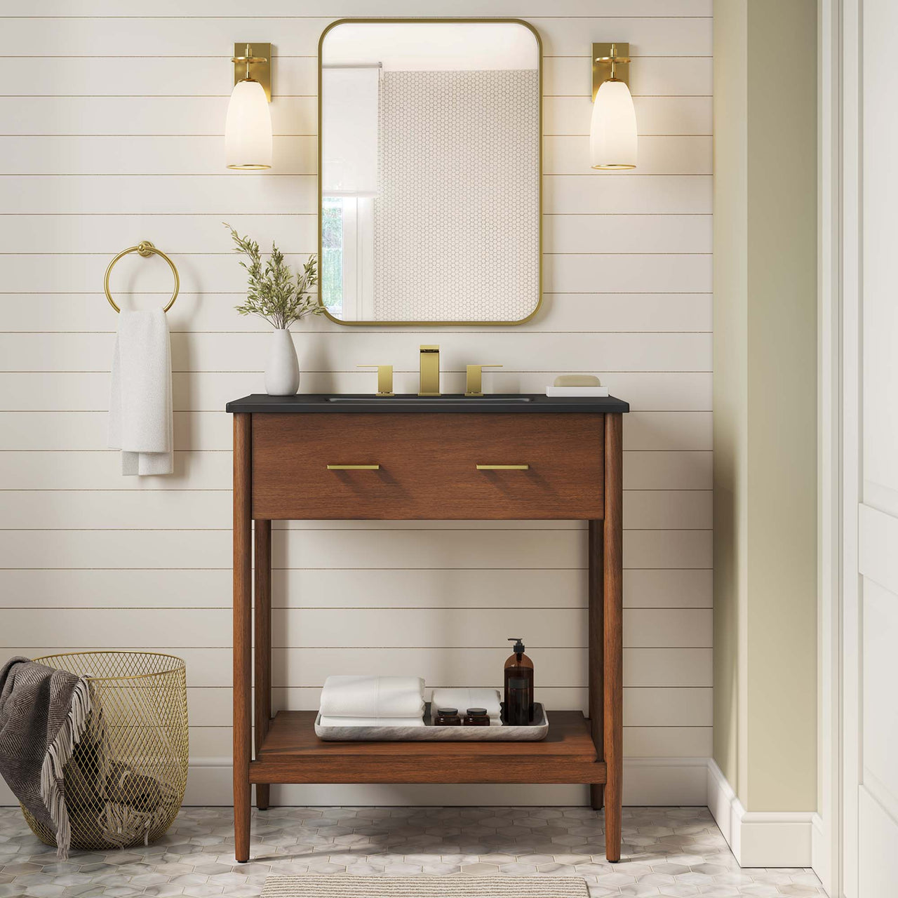 Zephyrine Vanity Unit, Medium, Walnut & Black
