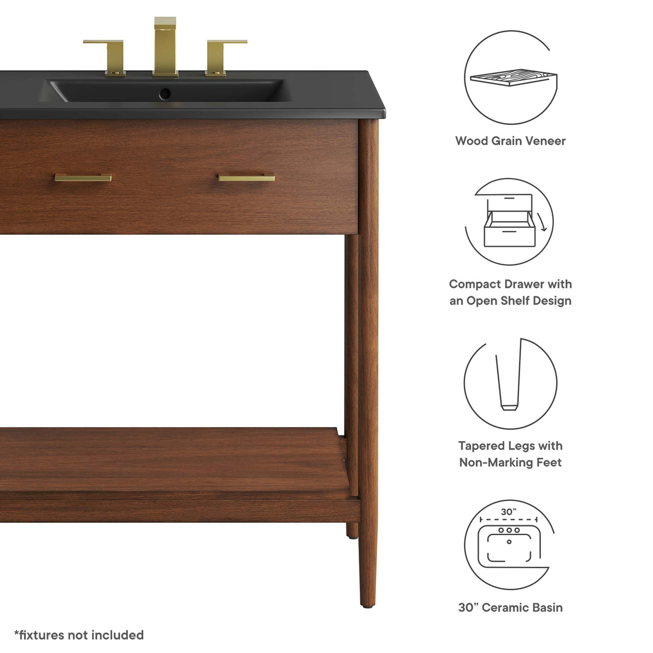 Zephyrine Vanity Unit, Medium, Walnut & Black