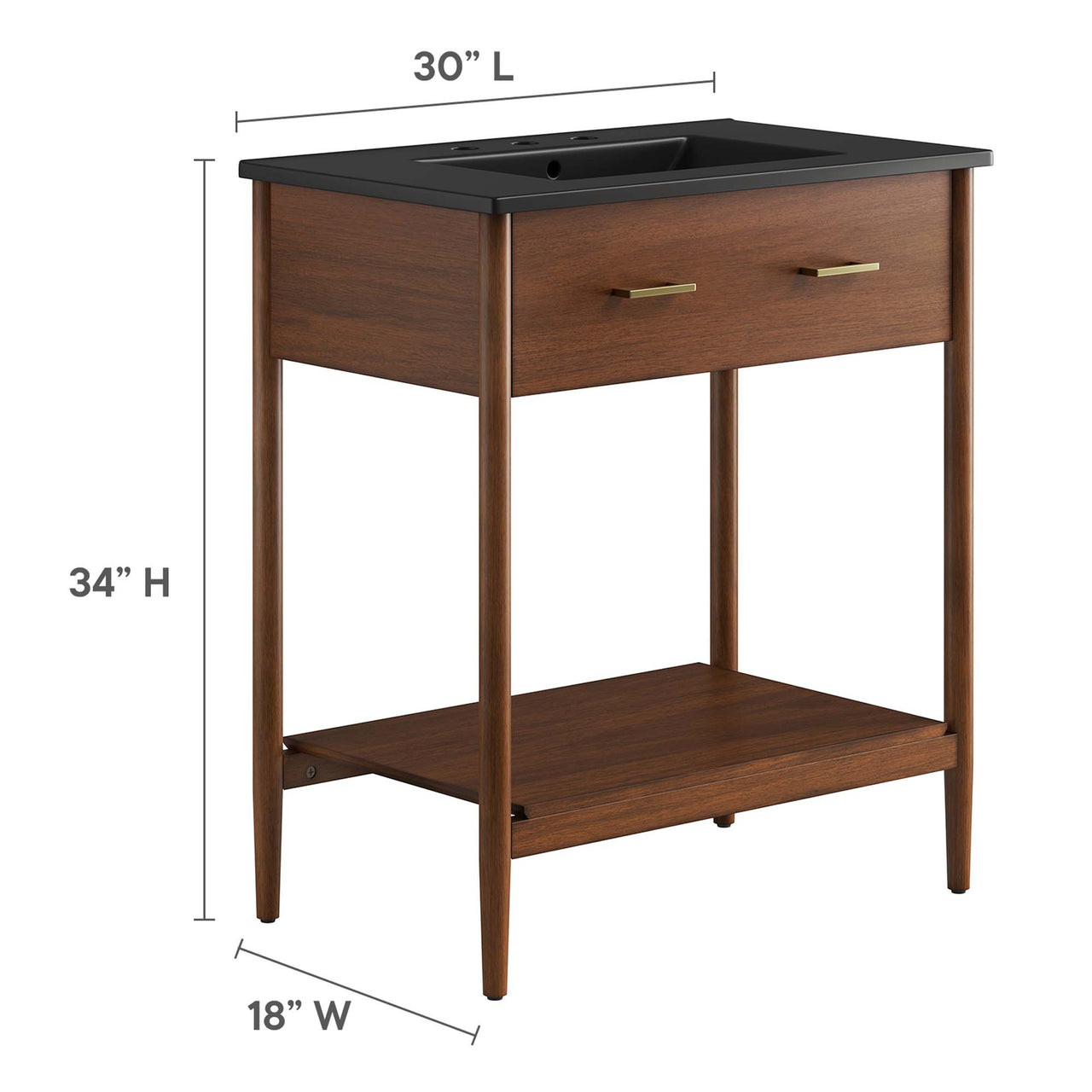 Zephyrine Vanity Unit, Medium, Walnut & Black