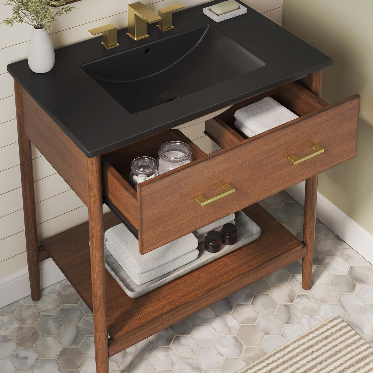 Zephyrine Vanity Unit, Medium, Walnut & Black