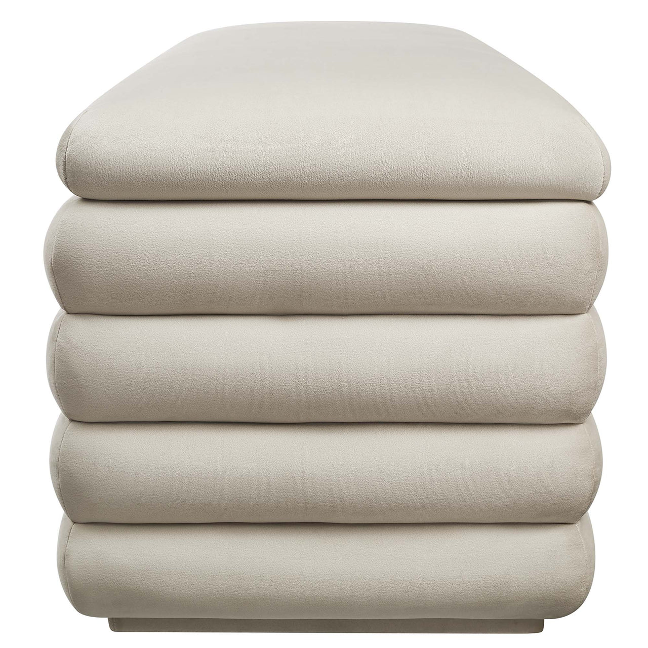 Stacked Upholstered Velvet Storage Bench, Almond