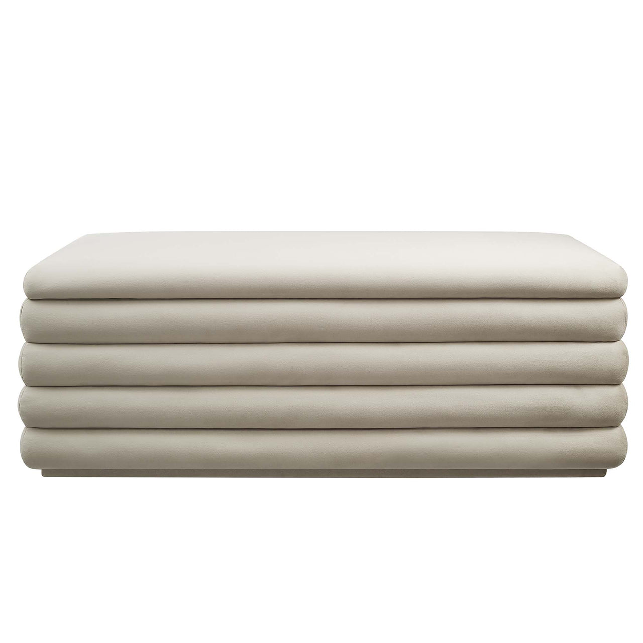 Stacked Upholstered Velvet Storage Bench, Almond