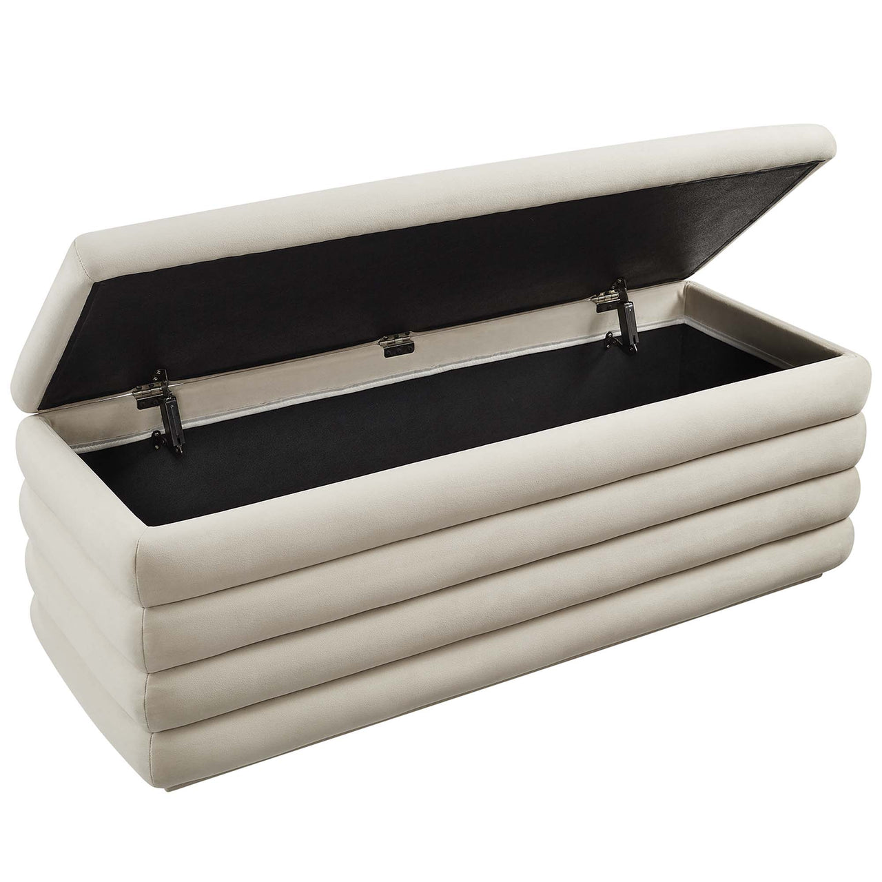 Stacked Upholstered Velvet Storage Bench, Almond