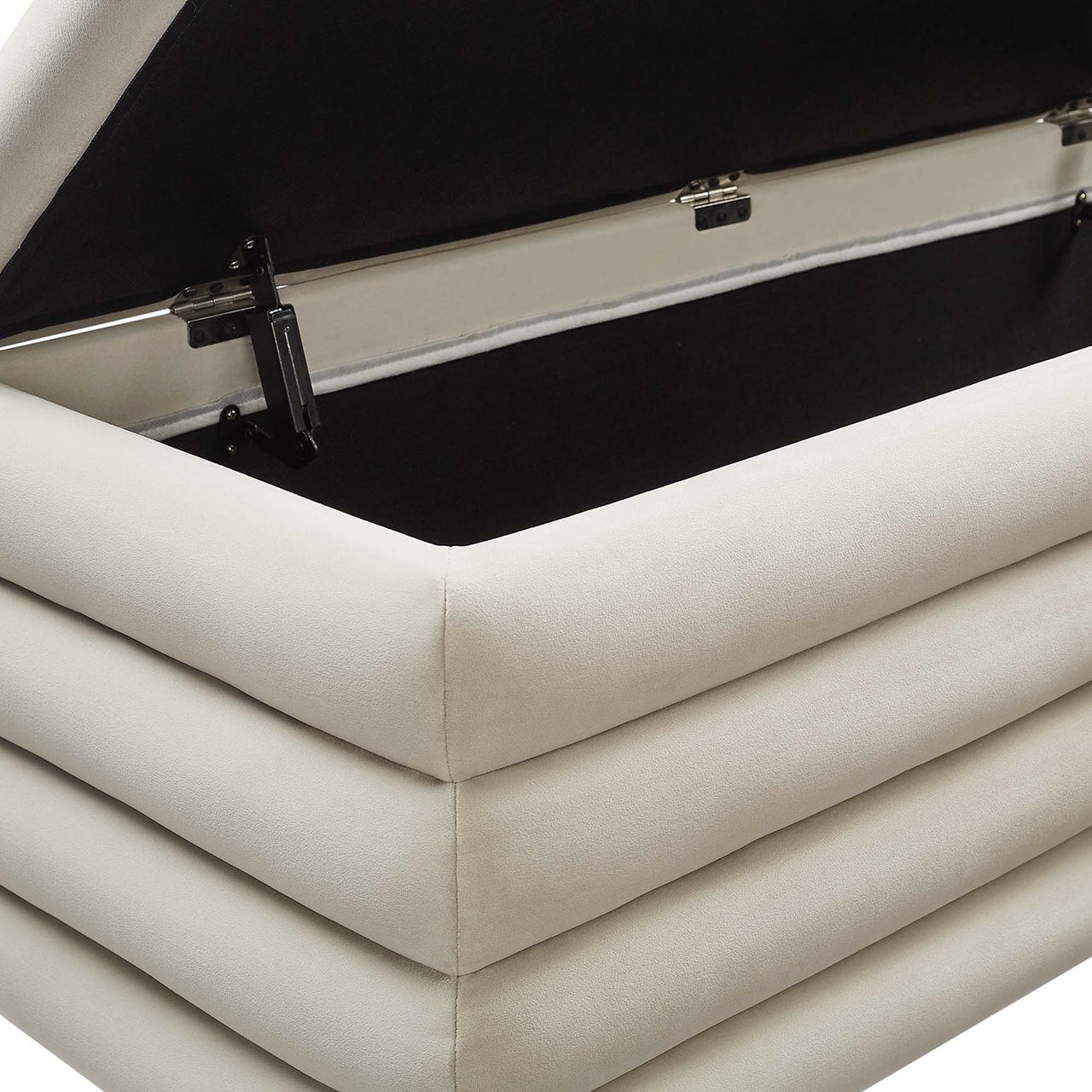 Stacked Upholstered Velvet Storage Bench, Almond