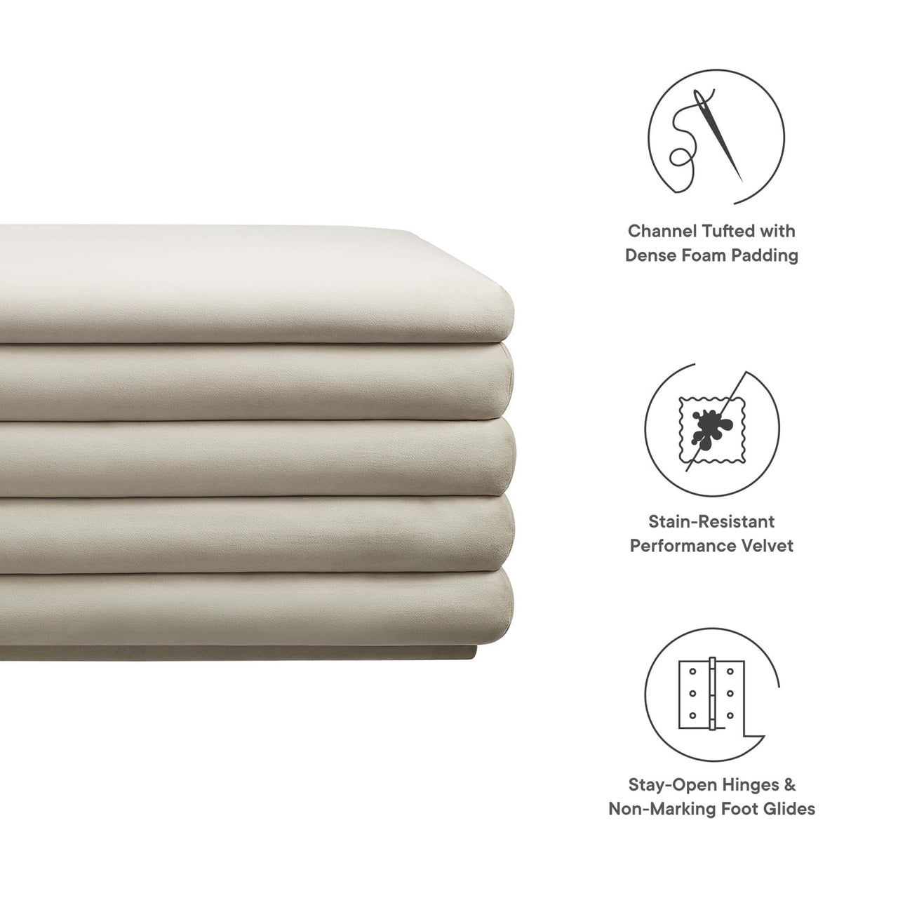 Stacked Upholstered Velvet Storage Bench, Almond