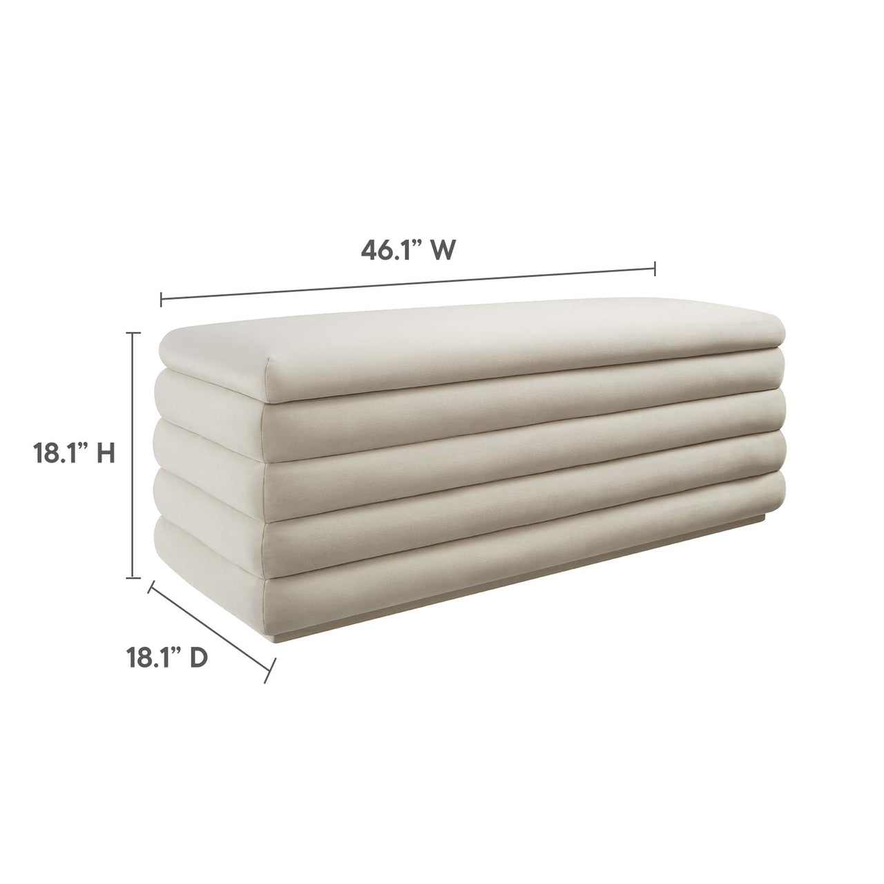 Stacked Upholstered Velvet Storage Bench, Almond