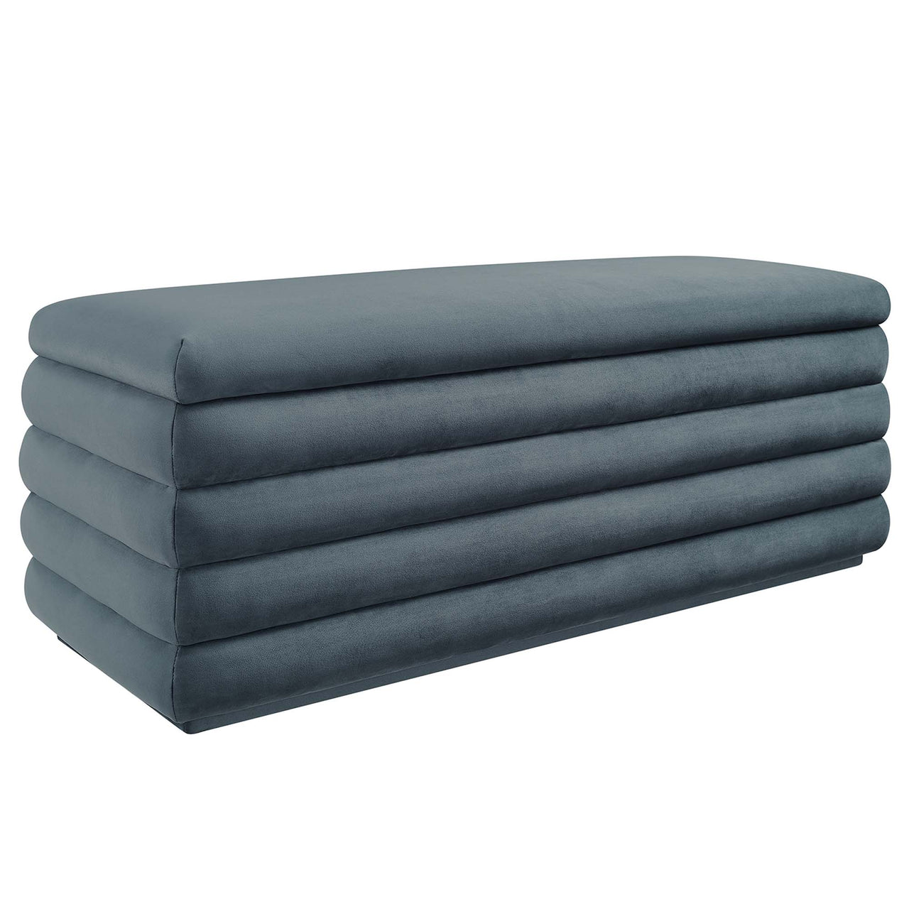 Stacked Upholstered Velvet Storage Bench, Slate