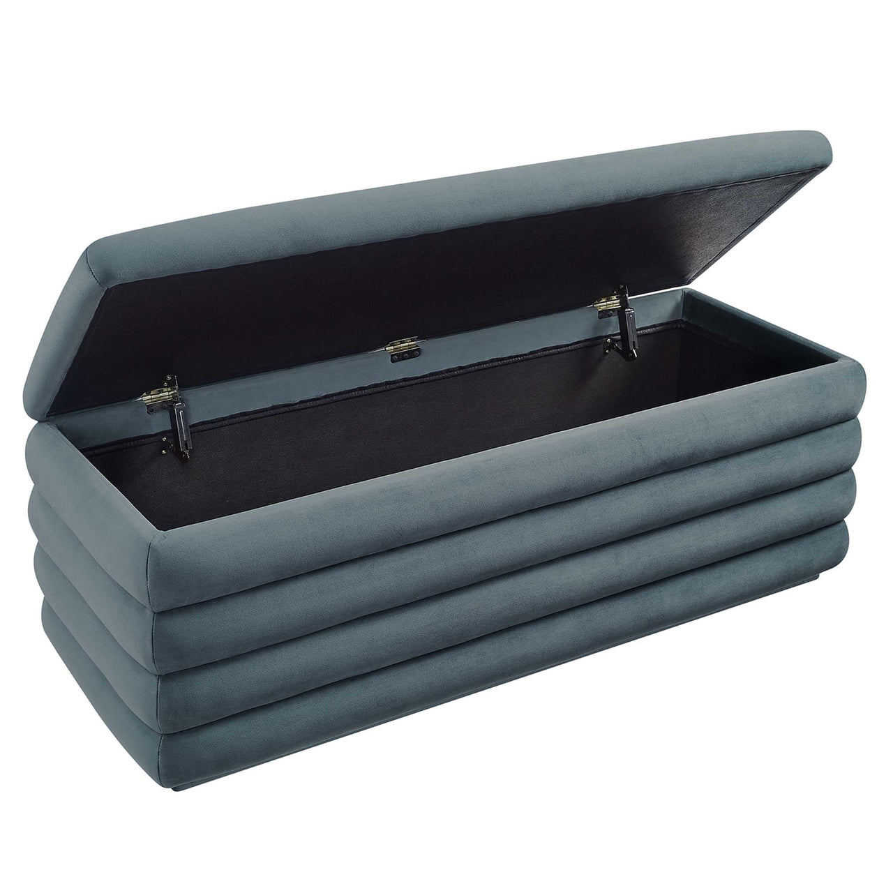 Stacked Upholstered Velvet Storage Bench, Slate