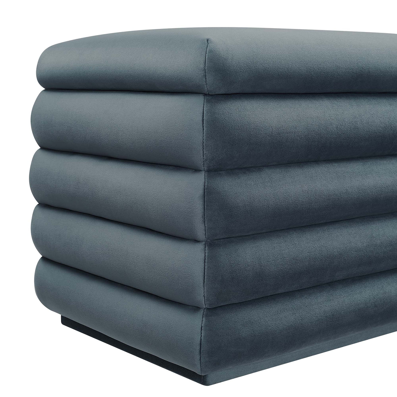 Stacked Upholstered Velvet Storage Bench, Slate