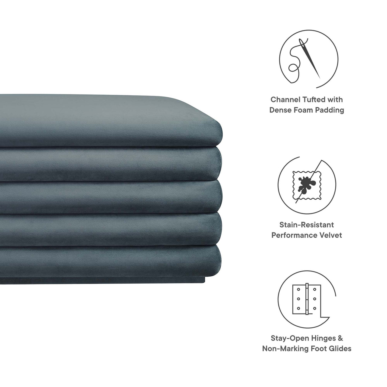 Stacked Upholstered Velvet Storage Bench, Slate