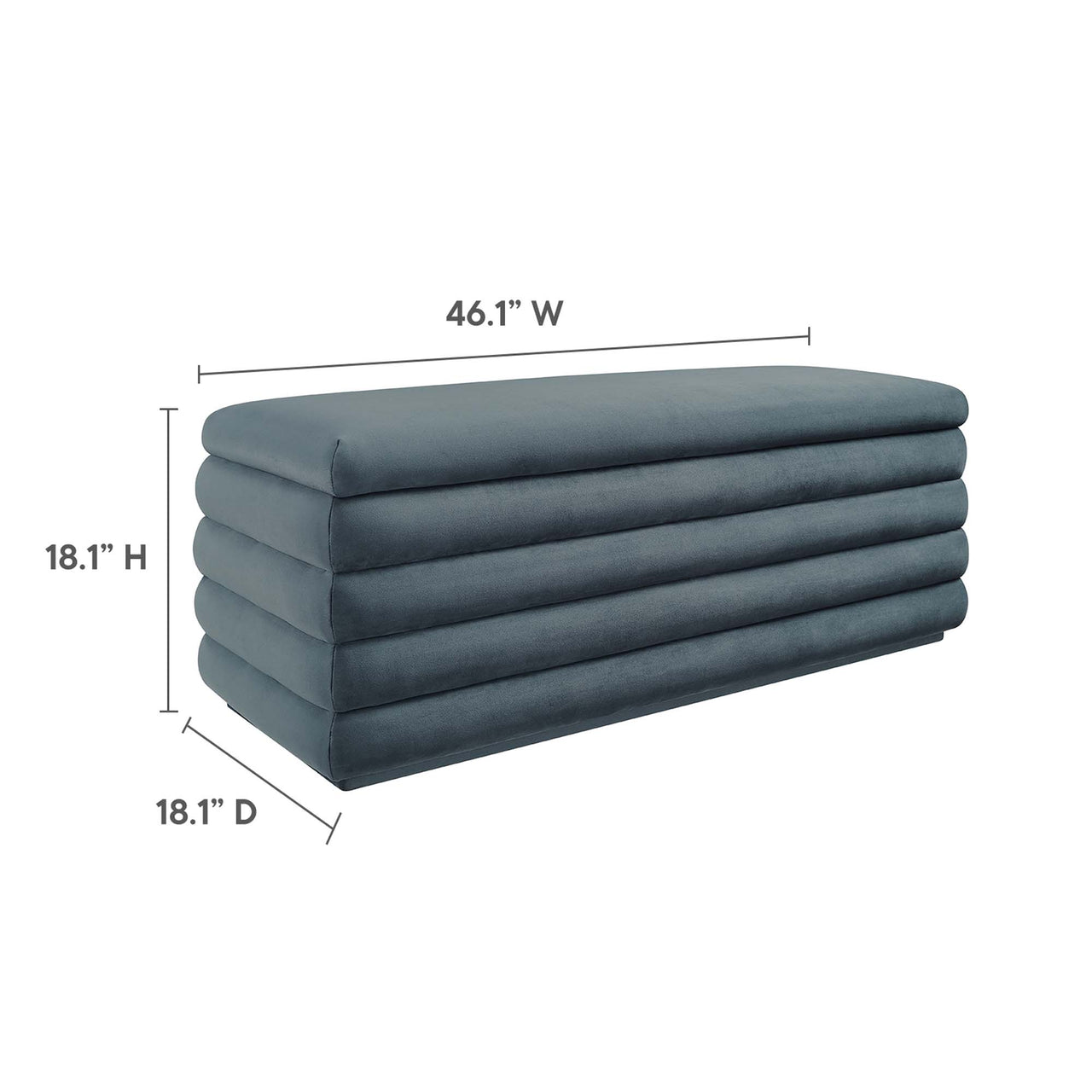 Stacked Upholstered Velvet Storage Bench, Slate