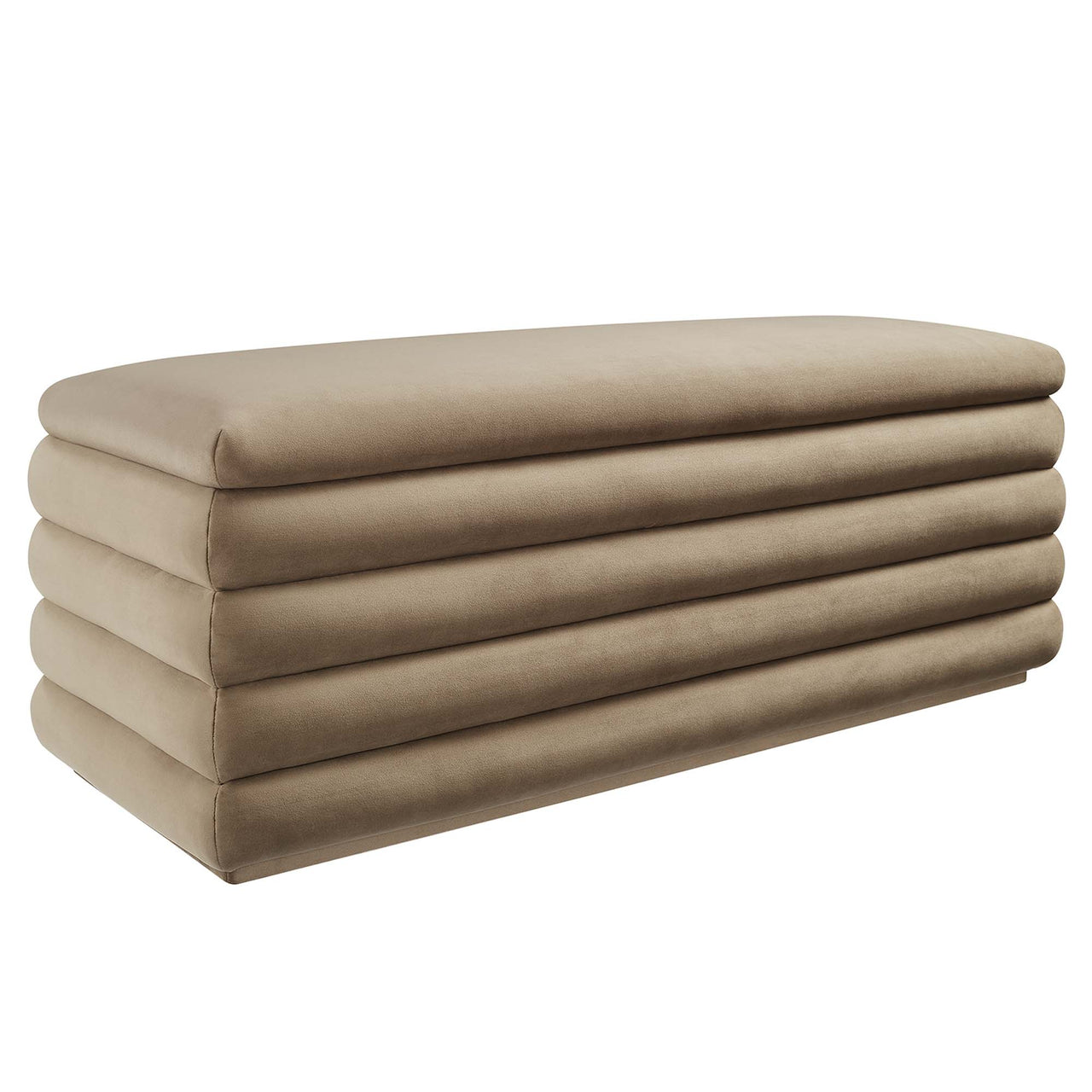 Stacked Upholstered Velvet Storage Bench, Taupe