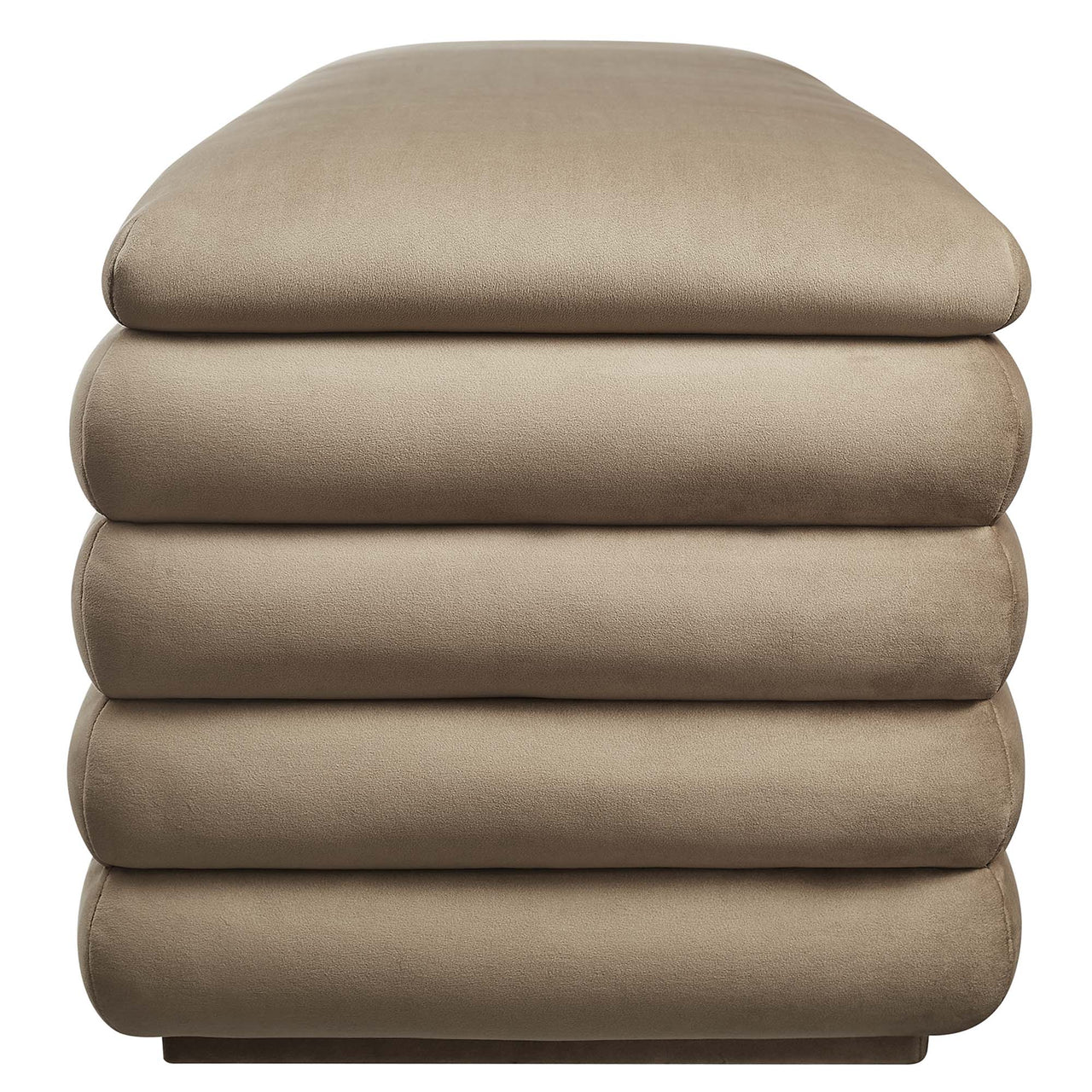 Stacked Upholstered Velvet Storage Bench, Taupe