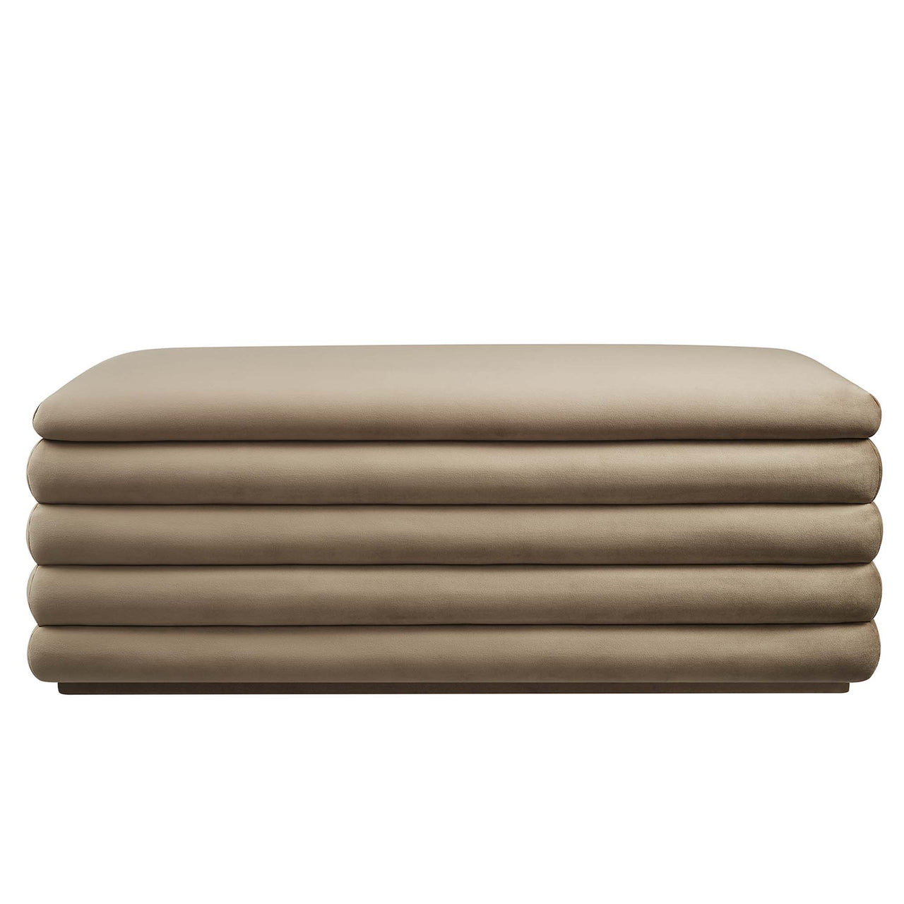 Stacked Upholstered Velvet Storage Bench, Taupe