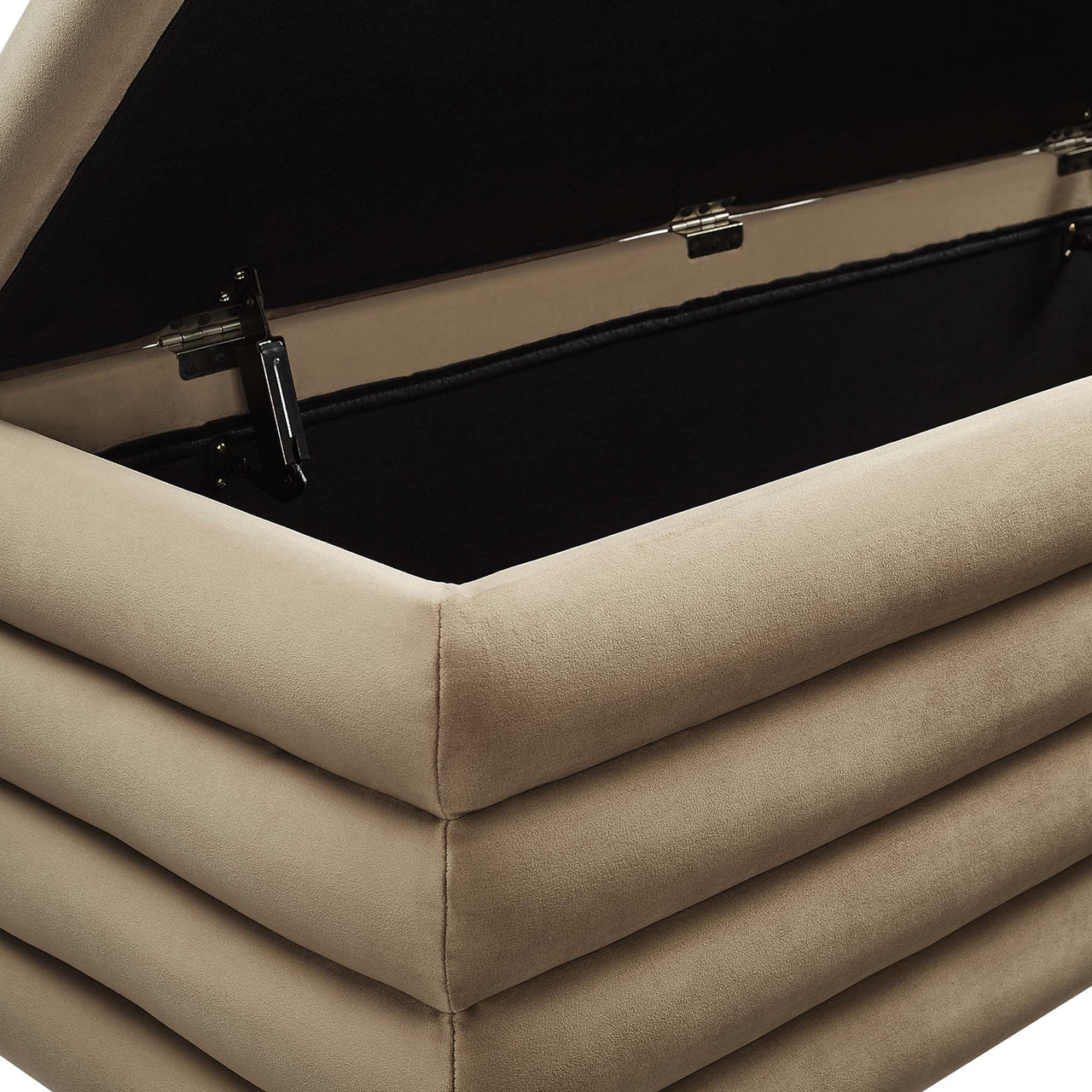 Stacked Upholstered Velvet Storage Bench, Taupe