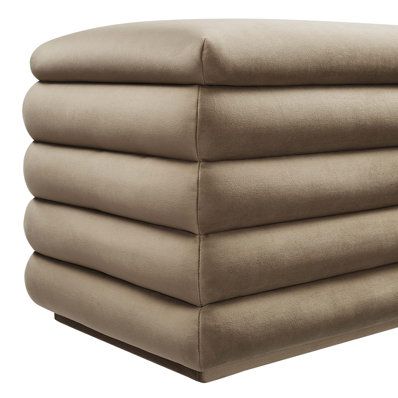 Stacked Upholstered Velvet Storage Bench, Taupe
