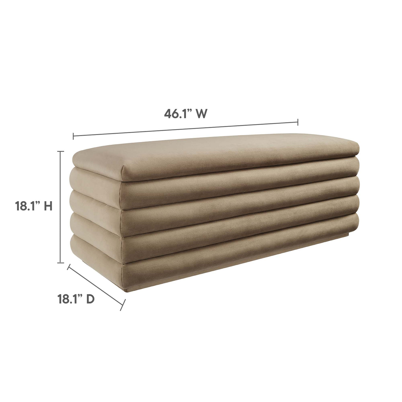 Stacked Upholstered Velvet Storage Bench, Taupe