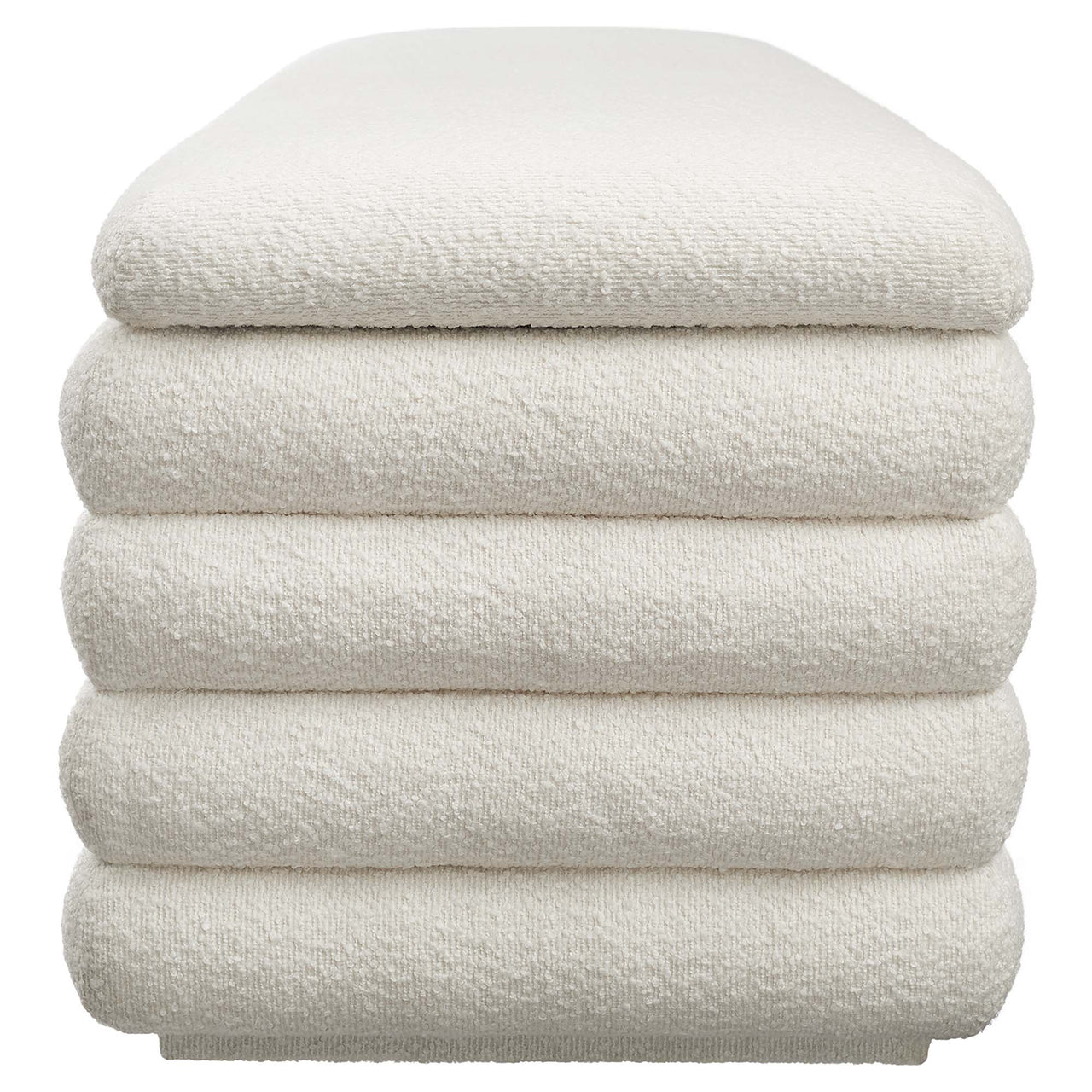 Stacked Upholstered Boucle Storage Bench, Ivory