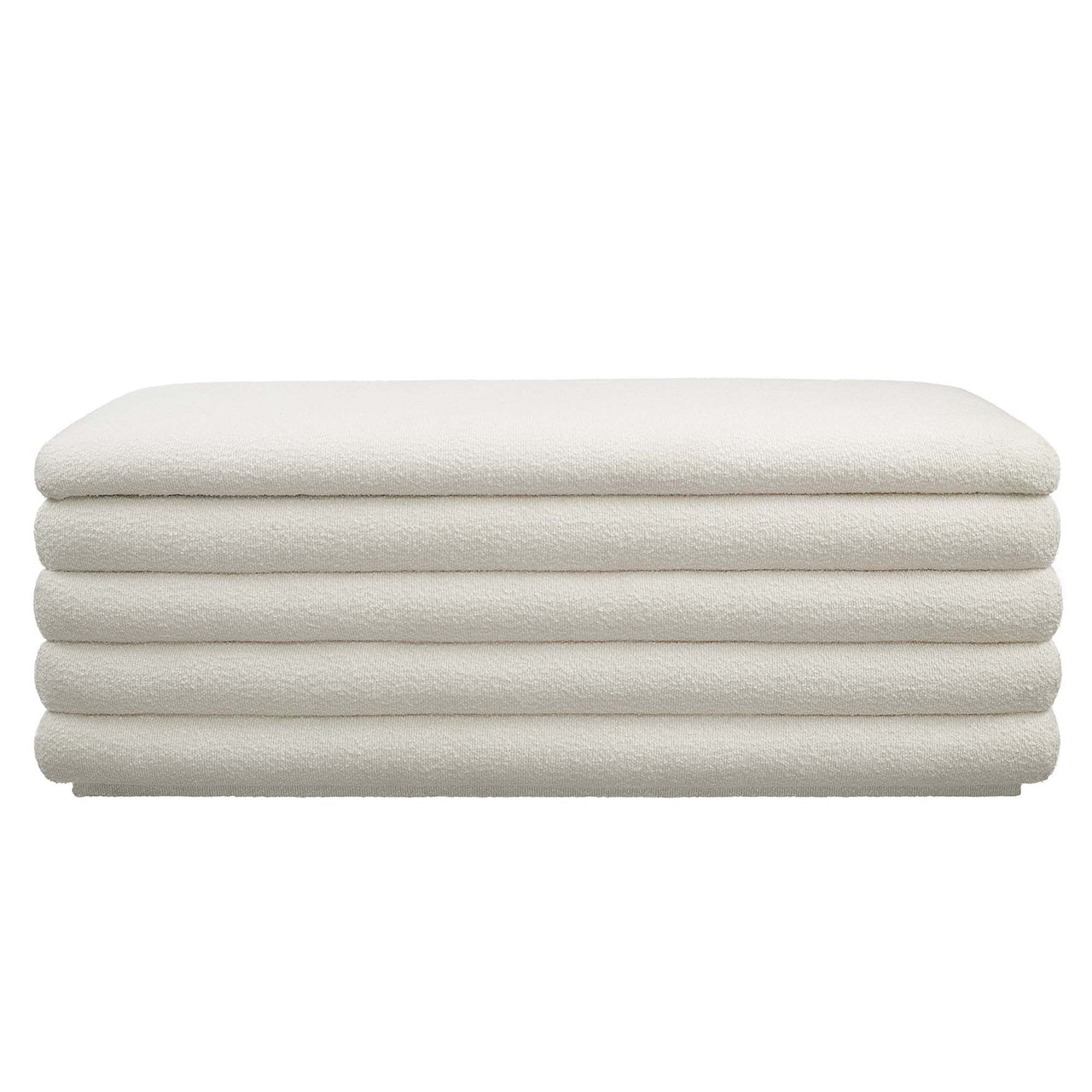 Stacked Upholstered Boucle Storage Bench, Ivory