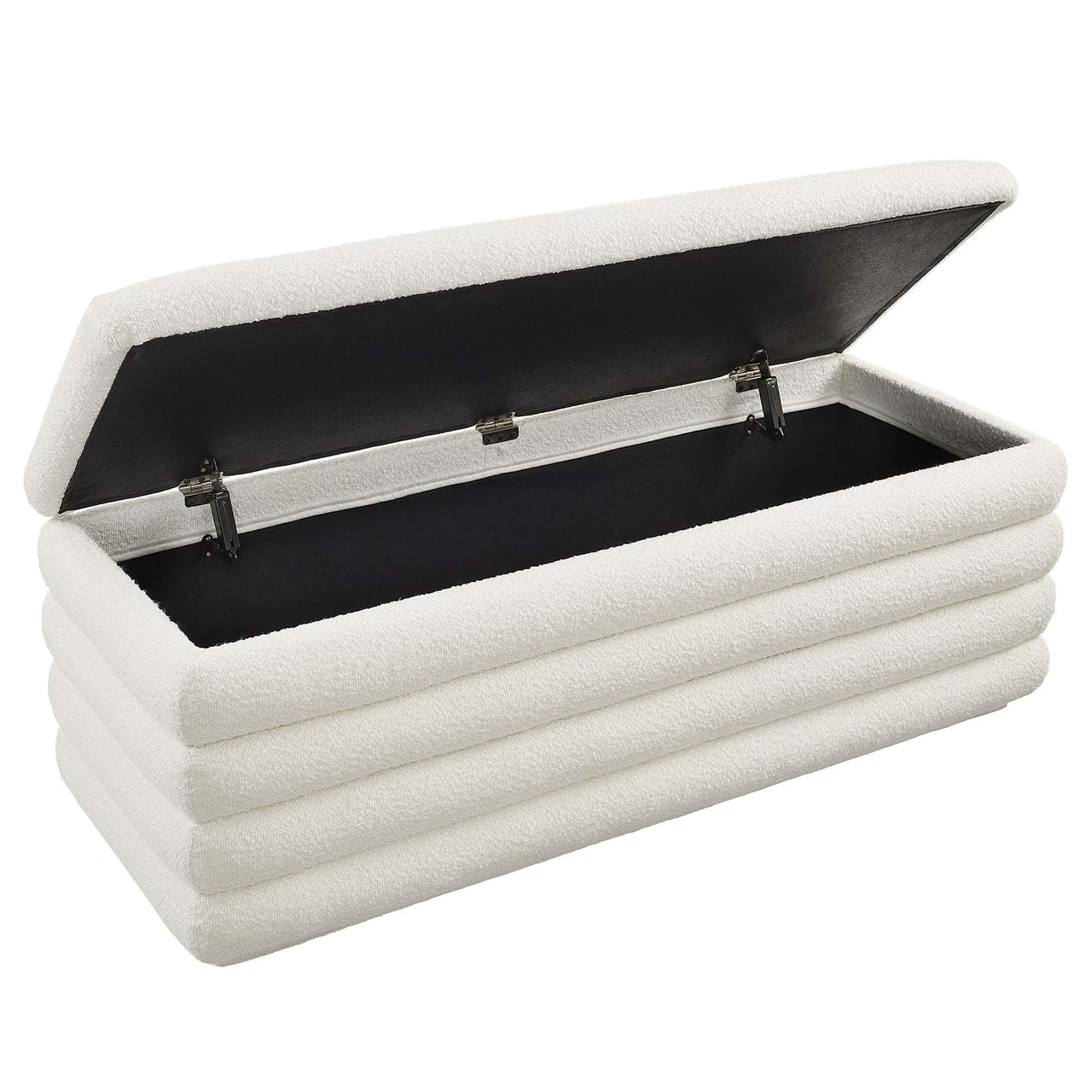 Stacked Upholstered Boucle Storage Bench, Ivory